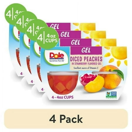 (4 pack) Dole Fruit Bowls Diced Peaches in Strawberry Gel, 4.3 oz Cups (4 Pack)