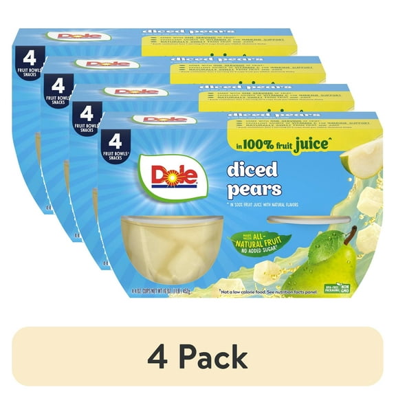 (4 pack) Dole Fruit Bowls Diced Pears in 100% Fruit Juice, 4 oz Cups (4 Pack)