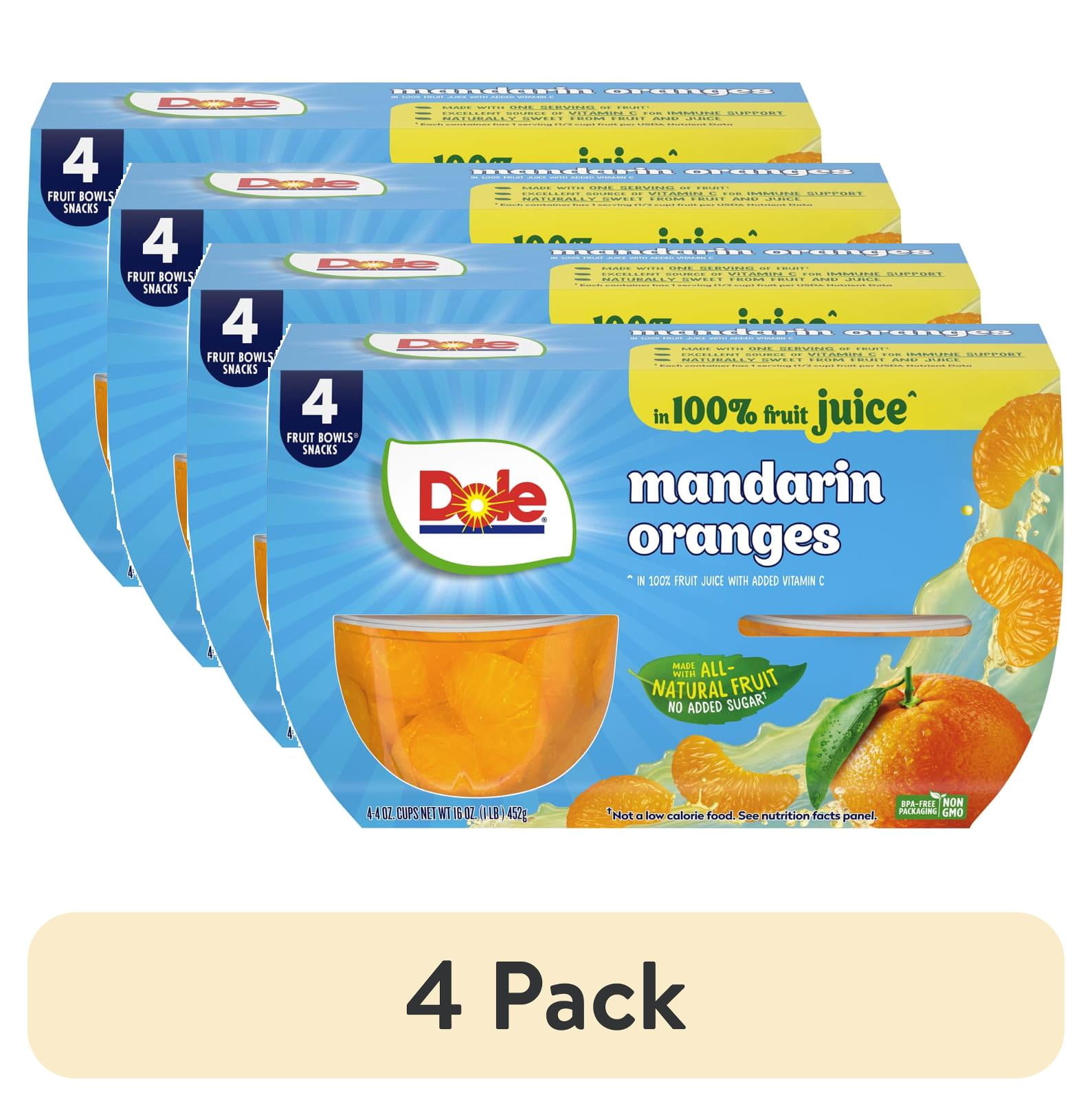 (4 pack) Dole Fruit Bowls Mandarin Oranges in 100% Fruit Juice, 4 oz Cups (4 Pack)