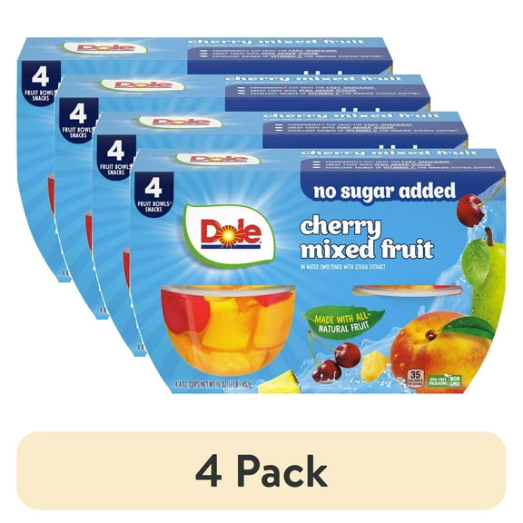 (4 pack) Dole Fruit Bowls No Sugar Added Cherry Mixed Fruit in Water, 4 oz Cups (4 Pack)