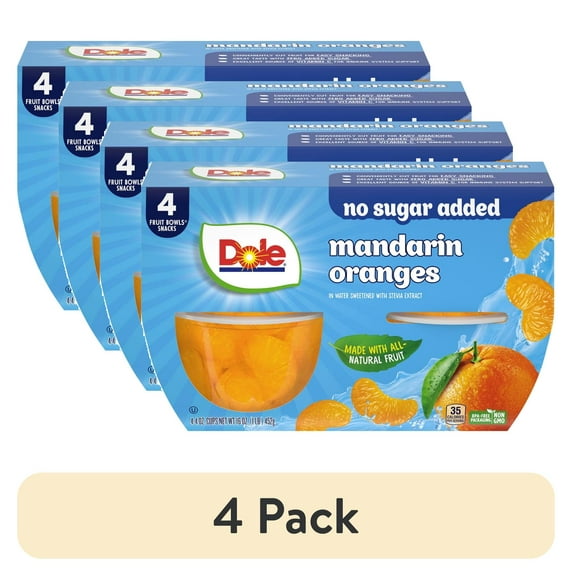 (4 pack) Dole Fruit Bowls No Sugar Added Mandarin Oranges in Water, 4 oz Cups (4 Pack)