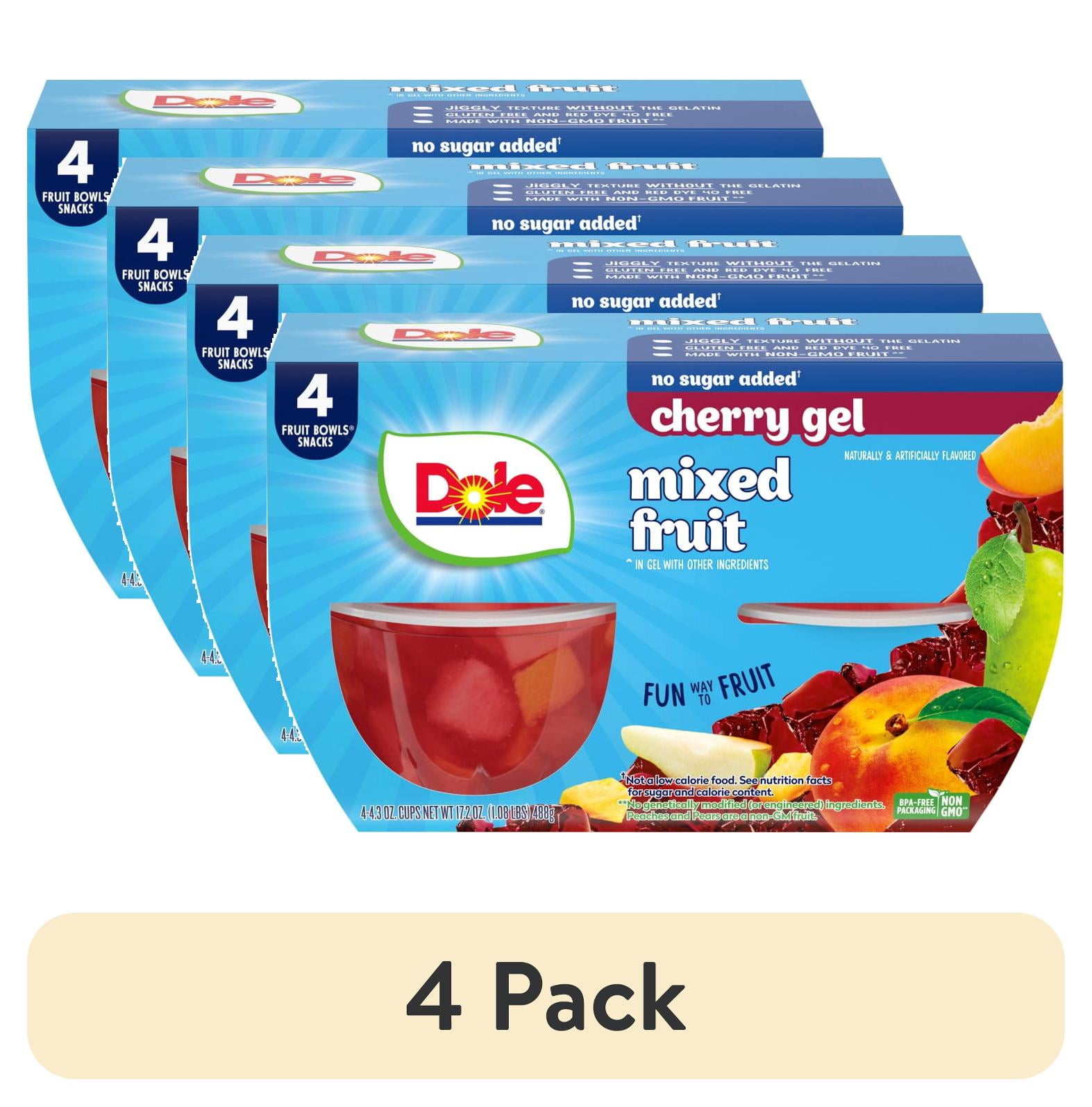 (4 pack) Dole Fruit Bowls No Sugar Added Mixed Fruit in Cherry Gel, 4.3 oz Cups (4 Pack)
