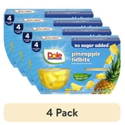 (4 pack) Dole Fruit Bowls No Sugar Added Pineapple Tidbits in Water, 4 oz Cups (4 Pack)