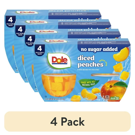 (4 pack) Dole Fruit Bowls No Sugar Added Yellow Cling Diced Peaches in Water, 4 oz Cups (4 Pack)