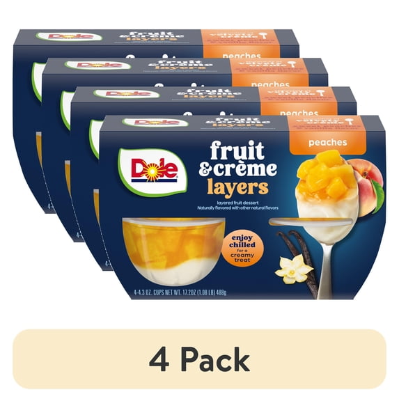 (4 pack) Dole Fruit Bowls Peaches & Creme Layers Snacks, 4.3oz 4 Total Cups