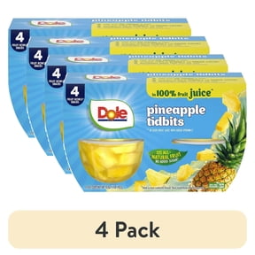 (4 pack) Dole Fruit Bowls Pineapple Tidbits in 100% Fruit Juice, 4 oz Cups (4 Pack)