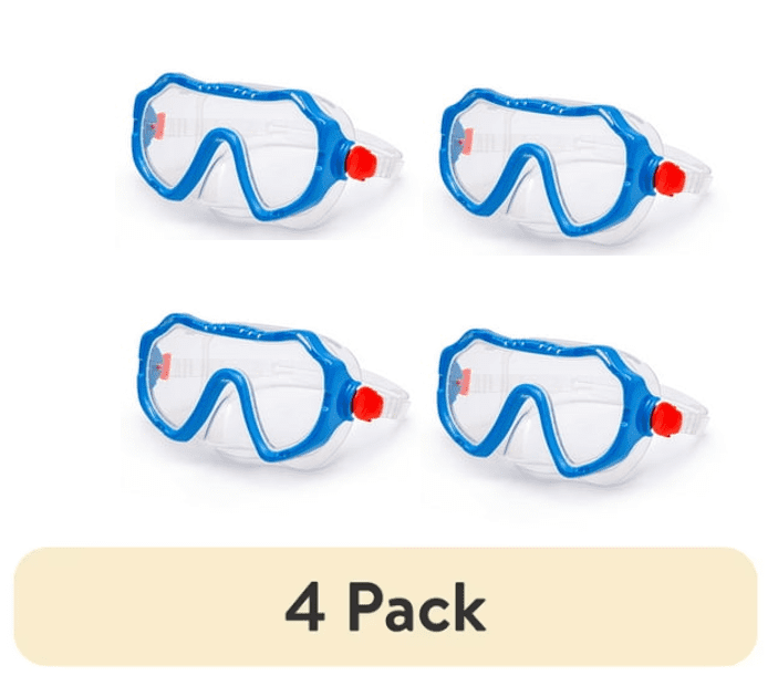 (4 pack) Aqua Dolfino Youth Latex Free Swim Mask Goggle for Children 6+, Blue