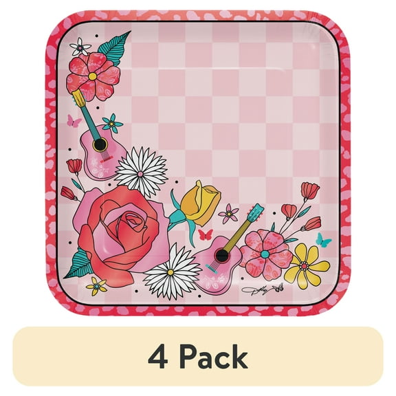 (4 pack) Dolly Parton Floral Multi-Color Paper Plates 8 Count