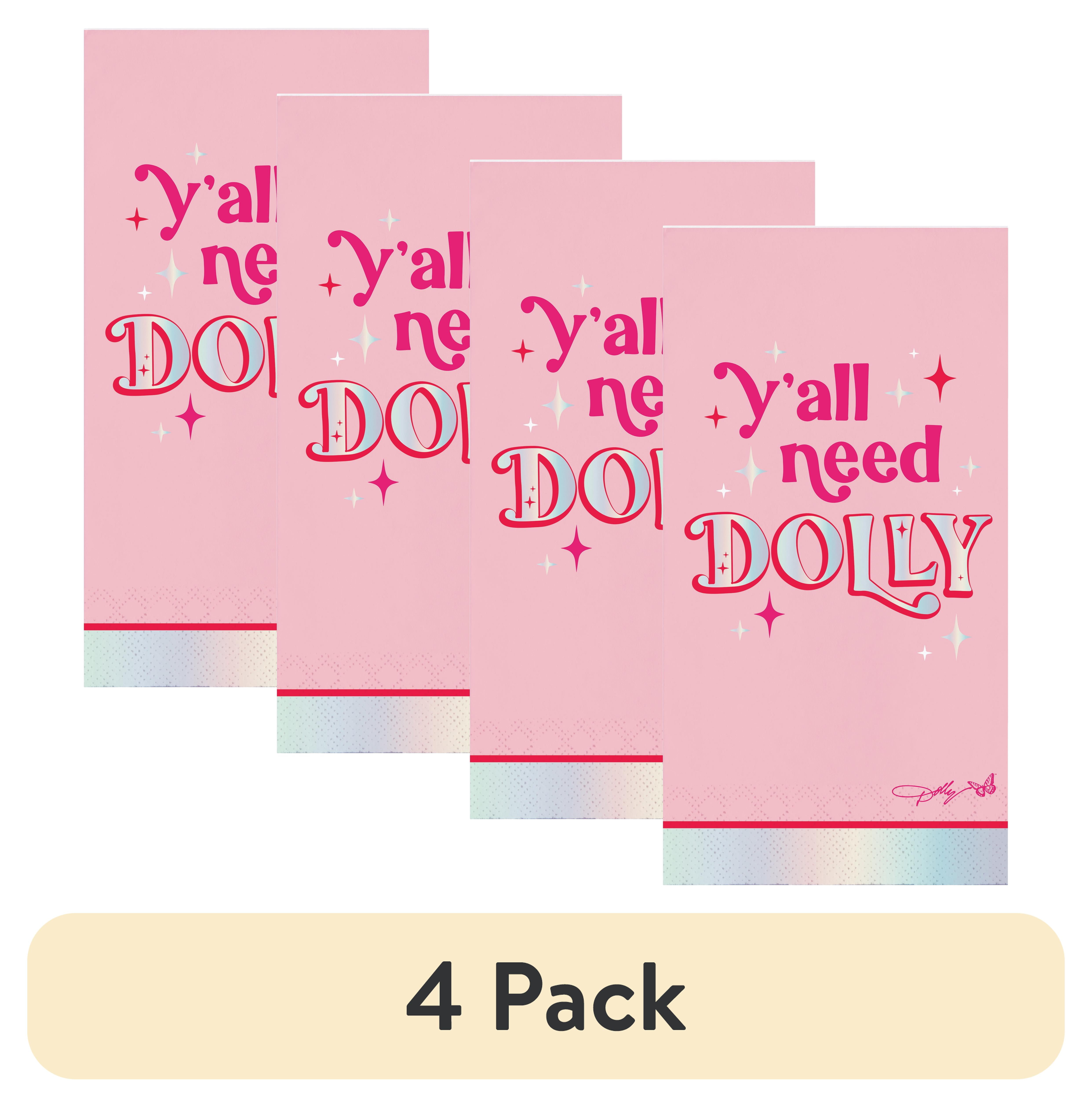 (4 pack) Dolly Parton Pink and Silver Foil Ya'll Need Dolly Guest Towels 16 Count