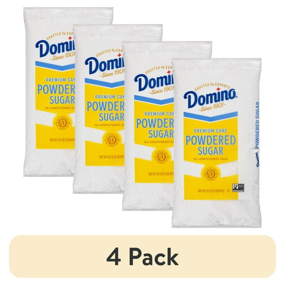 (4 pack) Domino Confectioners Sugar, Pure Cane 10-x Powdered, 2lb (907g), Plastic Bag