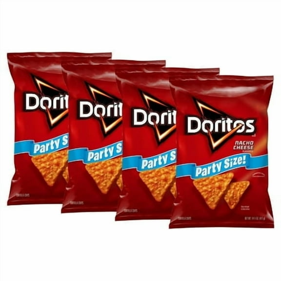 (4 pack) Doritos Nacho Cheese Tortilla Snack Chips,Party Size, 14.5 Ounce Bag