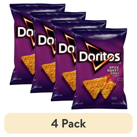 (4 pack) Doritos Tortilla Chips Spicy Sweet Chili Flavored Snack Chips, 9.25 Ounce Bag