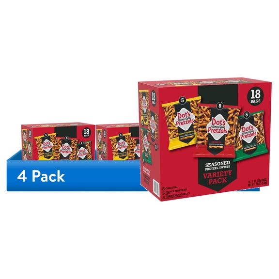(4 pack) Dot's Pretzels Snack Variety Pack, 18 Count
