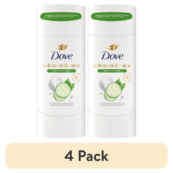 (4 pack) Dove Advanced Care Antiperspirant Deodorant Stick for 72-Hour Odor Protection Cool Essentials Pro-Ceramide Technology, 2.6 oz Twin Pack