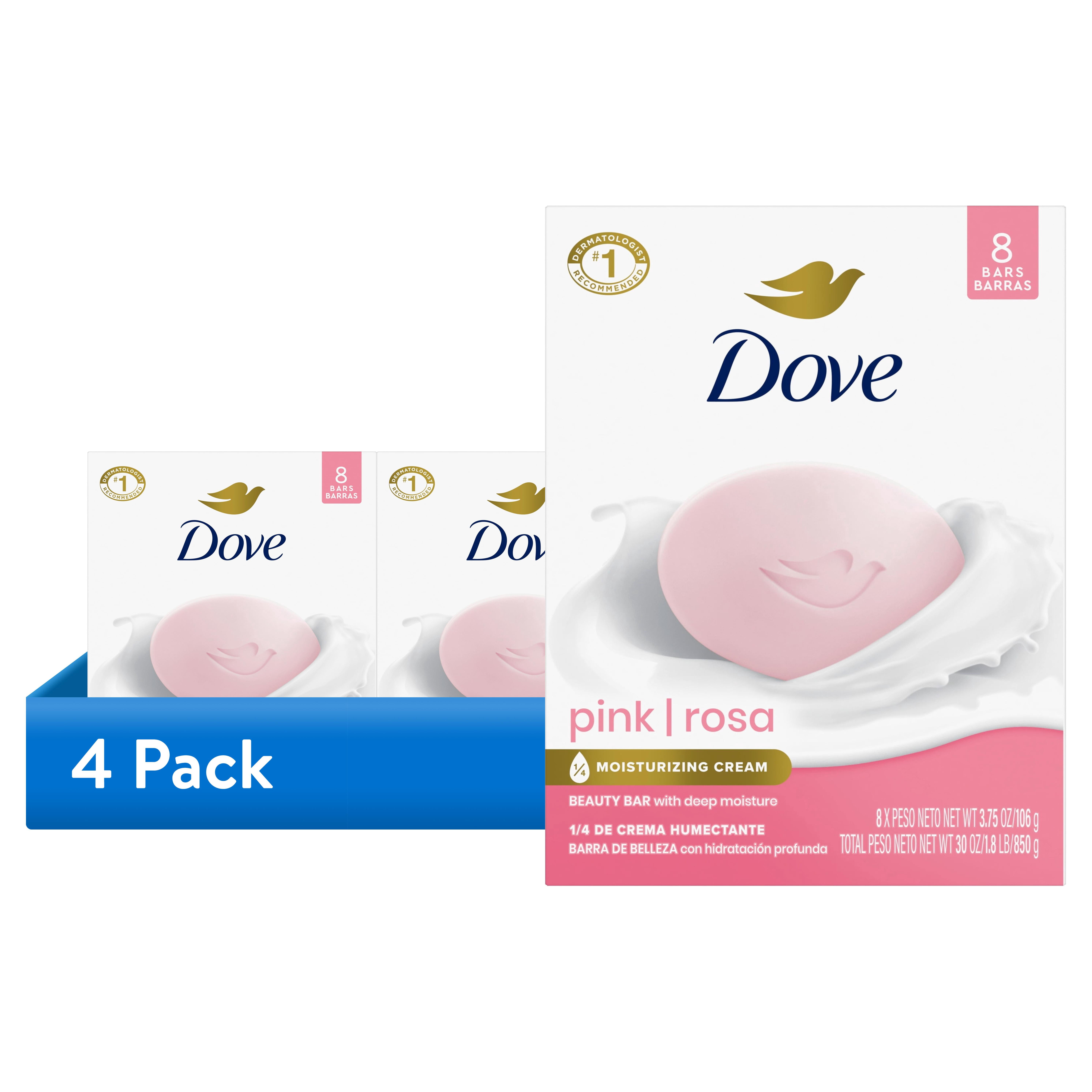 (4 pack) Dove Beauty Bar for Soft, Smooth Skin Pink Rosa Cleans & Moisturizes, 3.75 oz 8 Bars