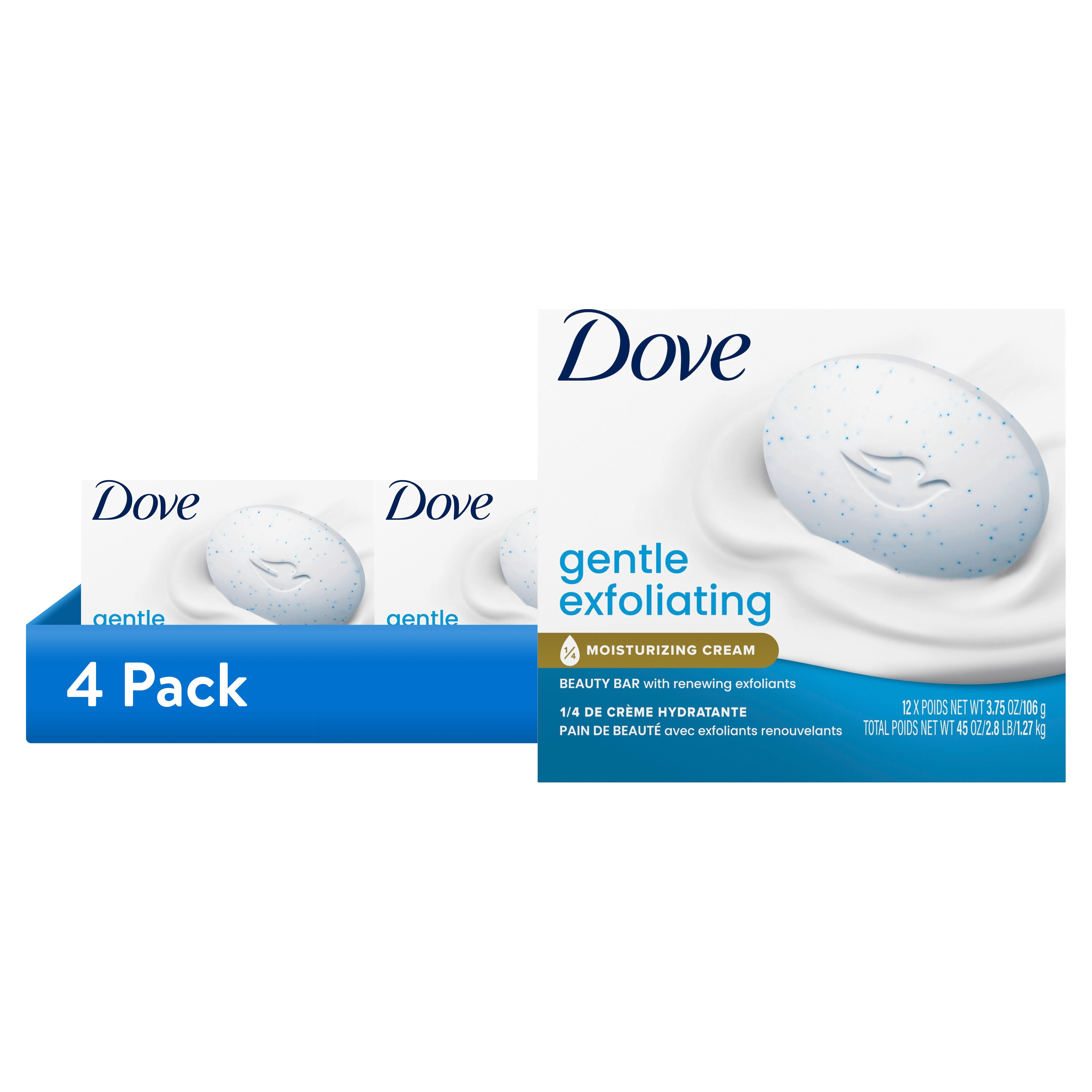 (4 pack) Dove Beauty Bar Soap For Soft, Smooth Skin, Gentle Exfoliating, Gently Renews Skin, 3.75 oz 12 Bars