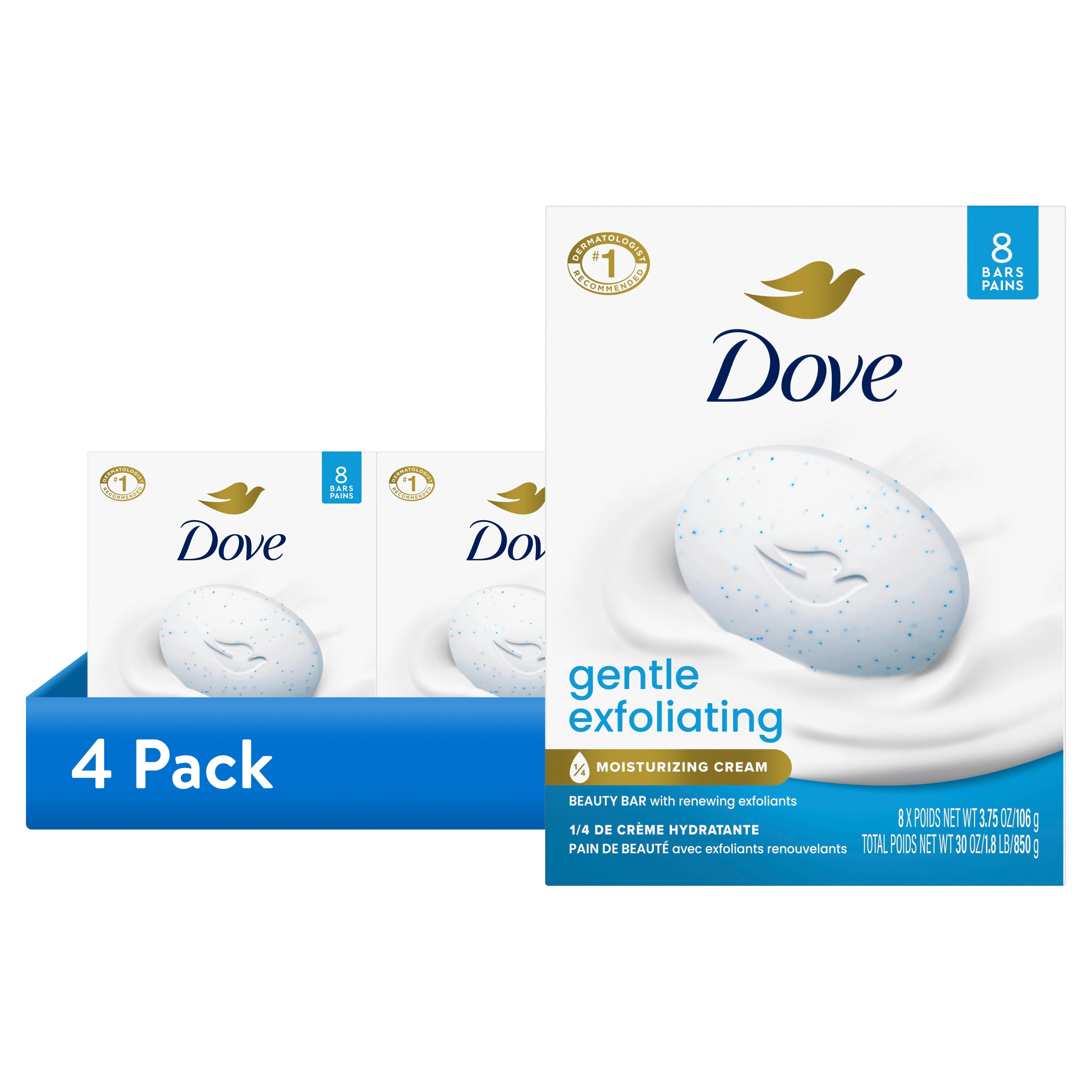 (4 pack) Dove Beauty Bar Soap For Soft, Smooth Skin, Gentle Exfoliating, Gently Renews Skin, 3.75 oz 8 Bars