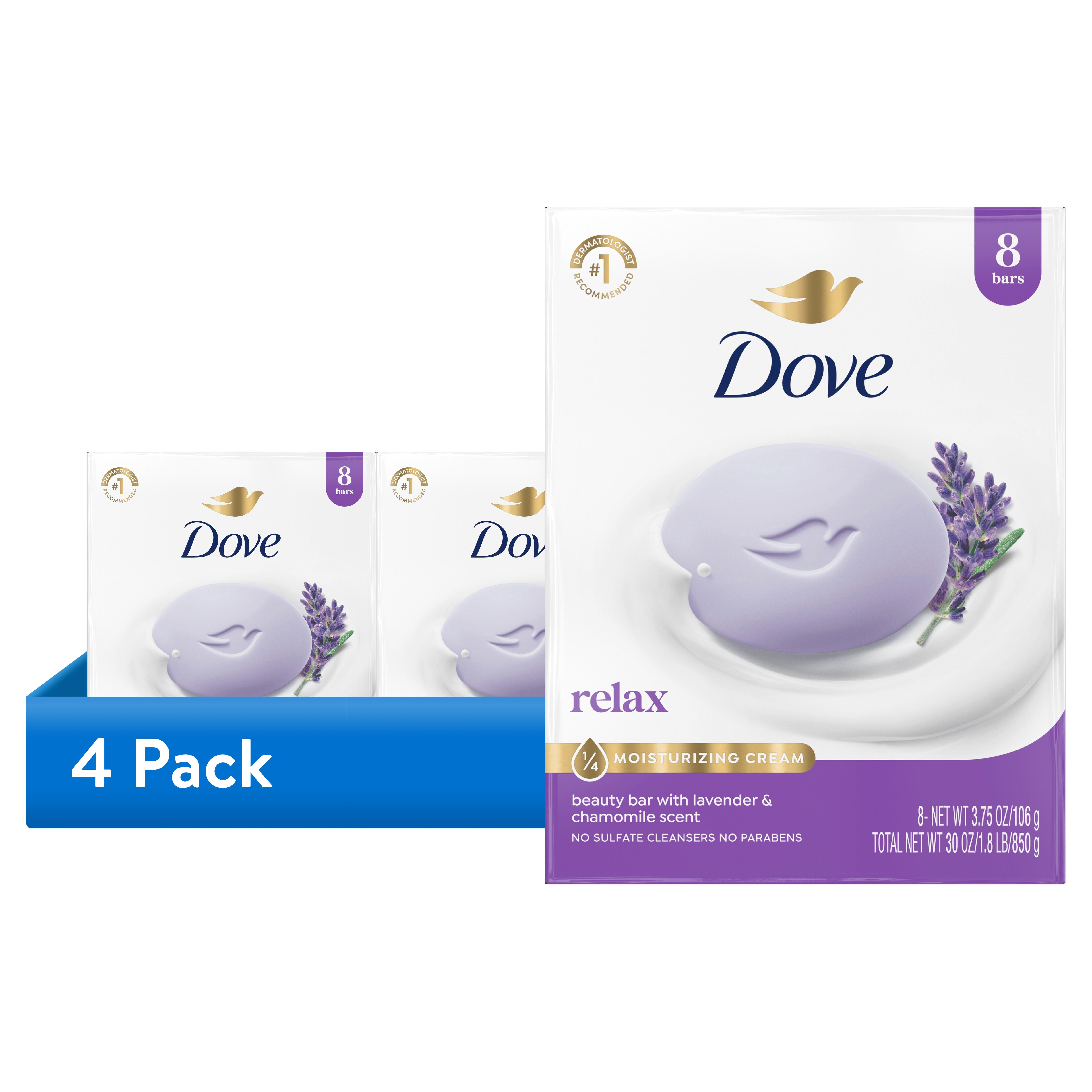 (4 pack) Dove Beauty Bar Soap For moisturized Skin, Relaxing Lavender Oil & Chamomile Calms Dry Skin, 3.75 oz 8 Bars