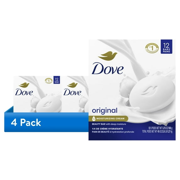 (4 pack) Dove Beauty Bar Women's Bath Soap Original, 3.75 oz 12 Bars