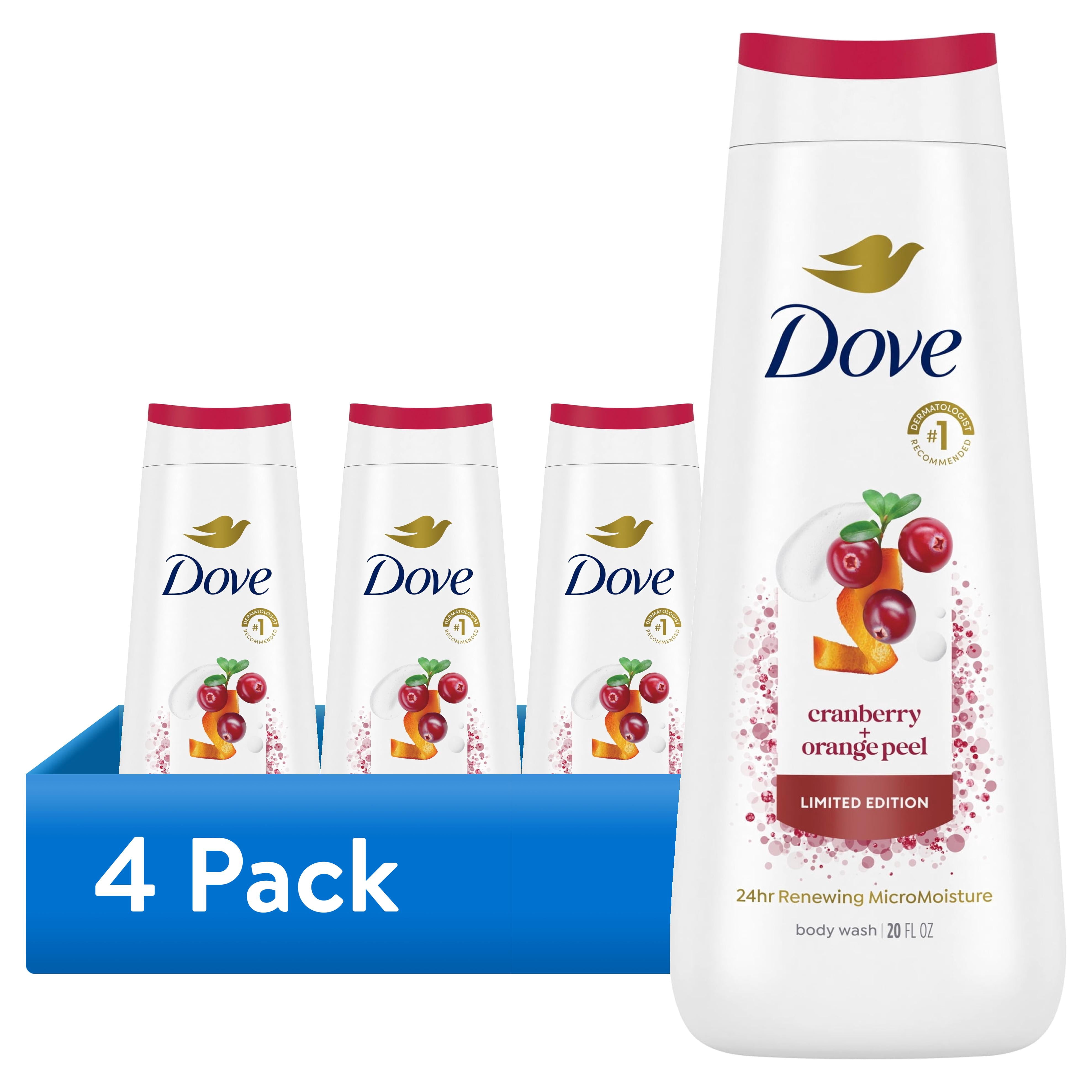 (4 pack) Dove Body Wash for Renewed, Healthy-Looking Skin Cranberry & Orange Peel Gentle Skin Cleanser With 24hr Renewing MicroMoisture ,20 fl oz