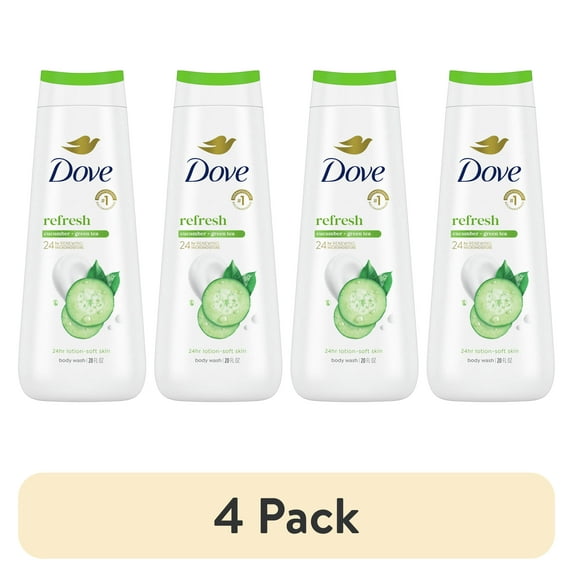 (4 pack) Dove Body Wash for Women Moisturizing Refresh Cucumber & Green Tea Cleanser All Skin, 20 oz