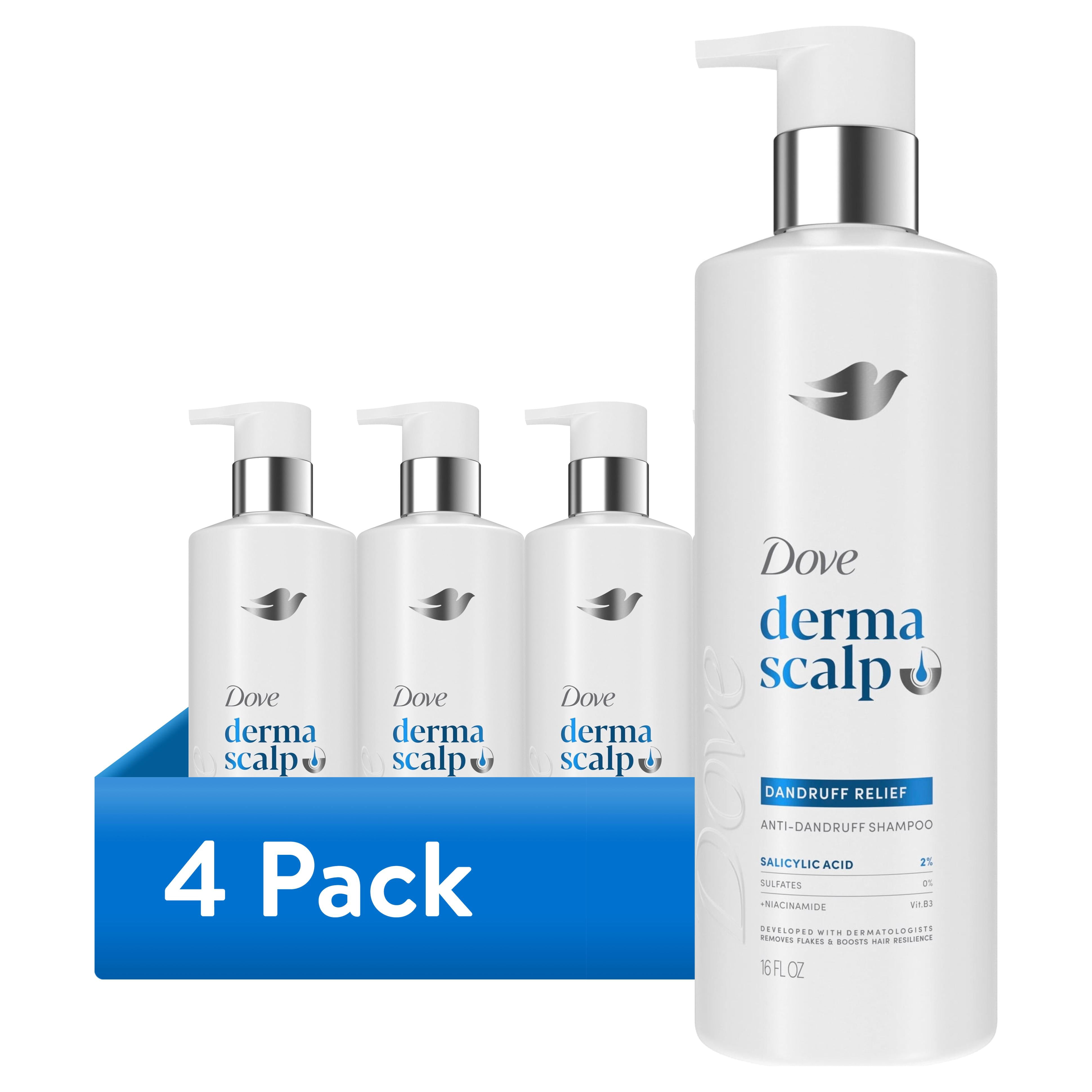 (4 pack) Dove Derma Scalp Dandruff Relief Shampoo With Salicylic Acid, Sulfates And Niacinamide For Removing Flakes & Boosting Hair Resilience ,16 fl oz 1 Count