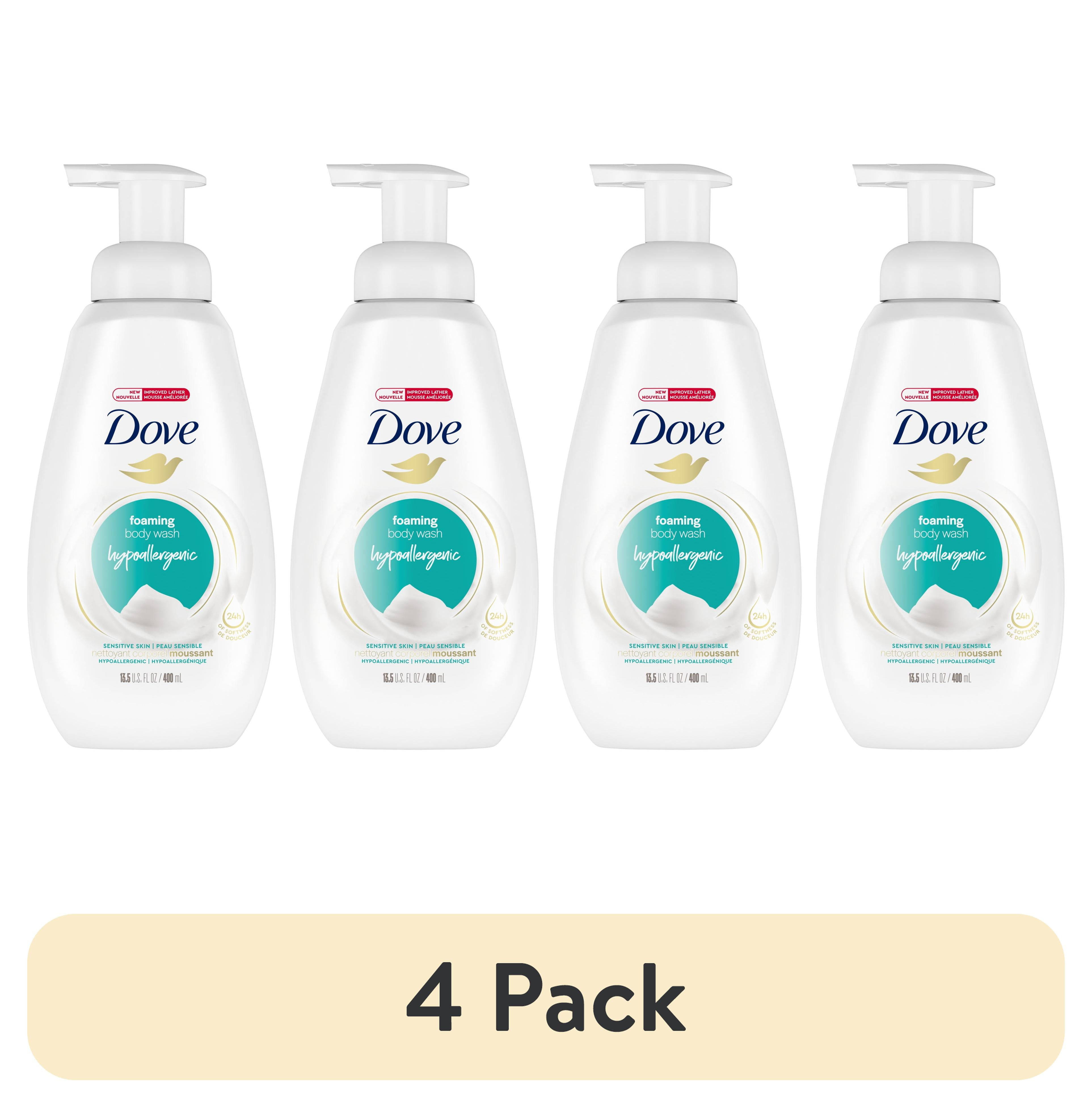 (4 pack) Dove Foaming Long Lasting Hypoallergenic Women's Body Wash for Sensitive Skin, 13.5 fl oz