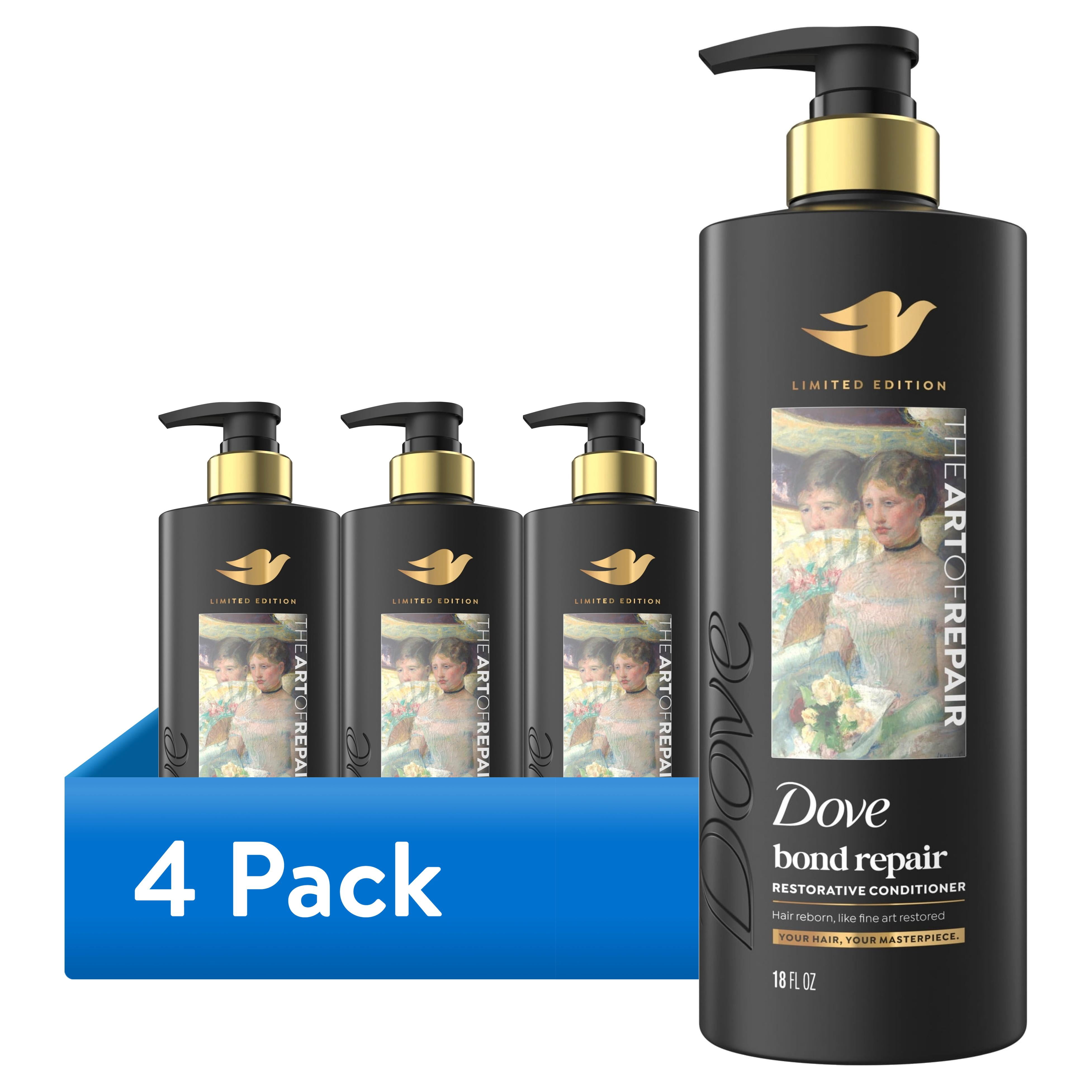 (4 pack) Dove Limited Edition Bond Repair Conditioner, for damaged, brittle, dull hair with breakage, for Hair Reborn, Like Fine Art Restored, 18 fl oz