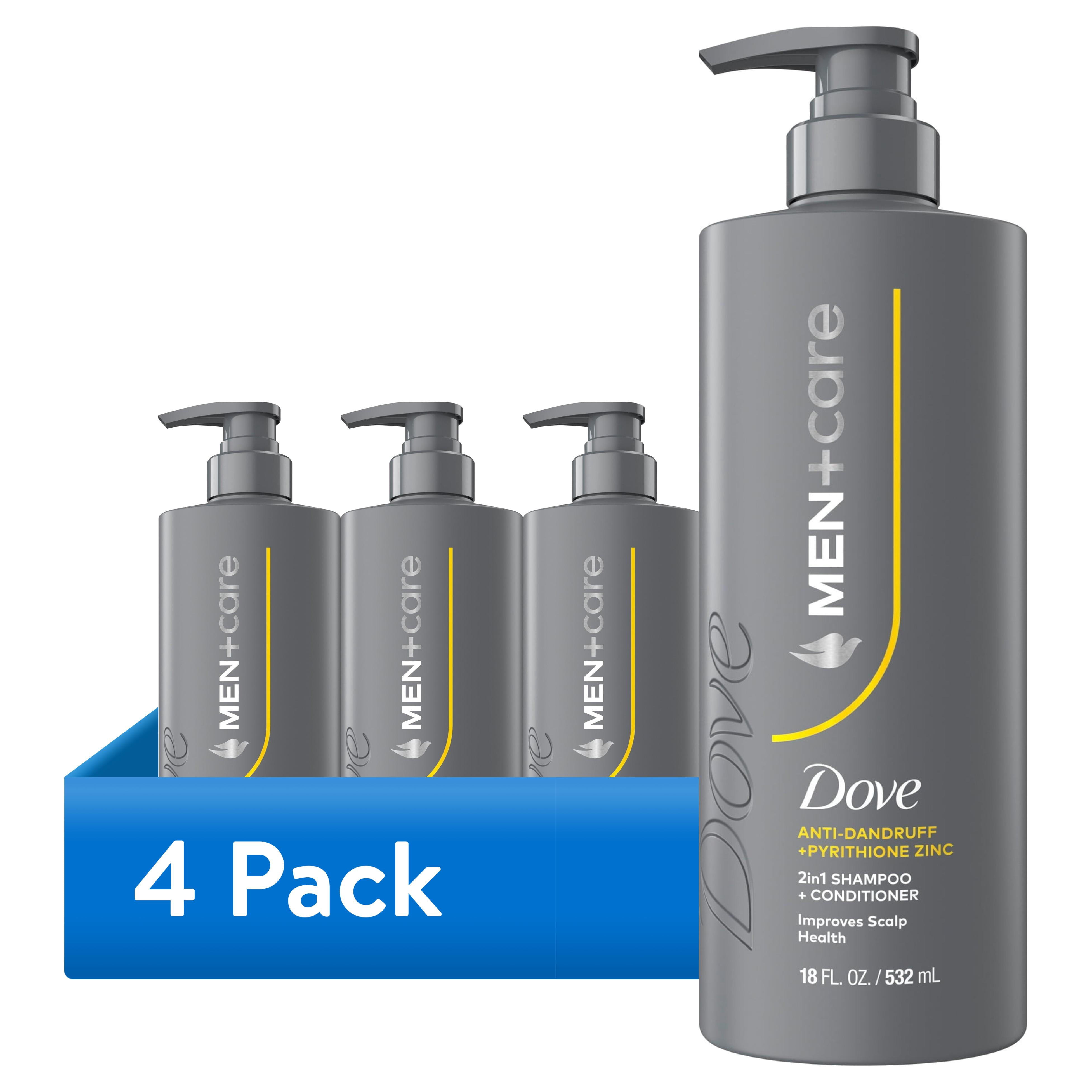 (4 pack) Dove Men+Care 2-in-1 Shampoo + Conditioner to Improve Scalp Health Anti-Dandruff with Pyrithione Zinc, 18 fl oz