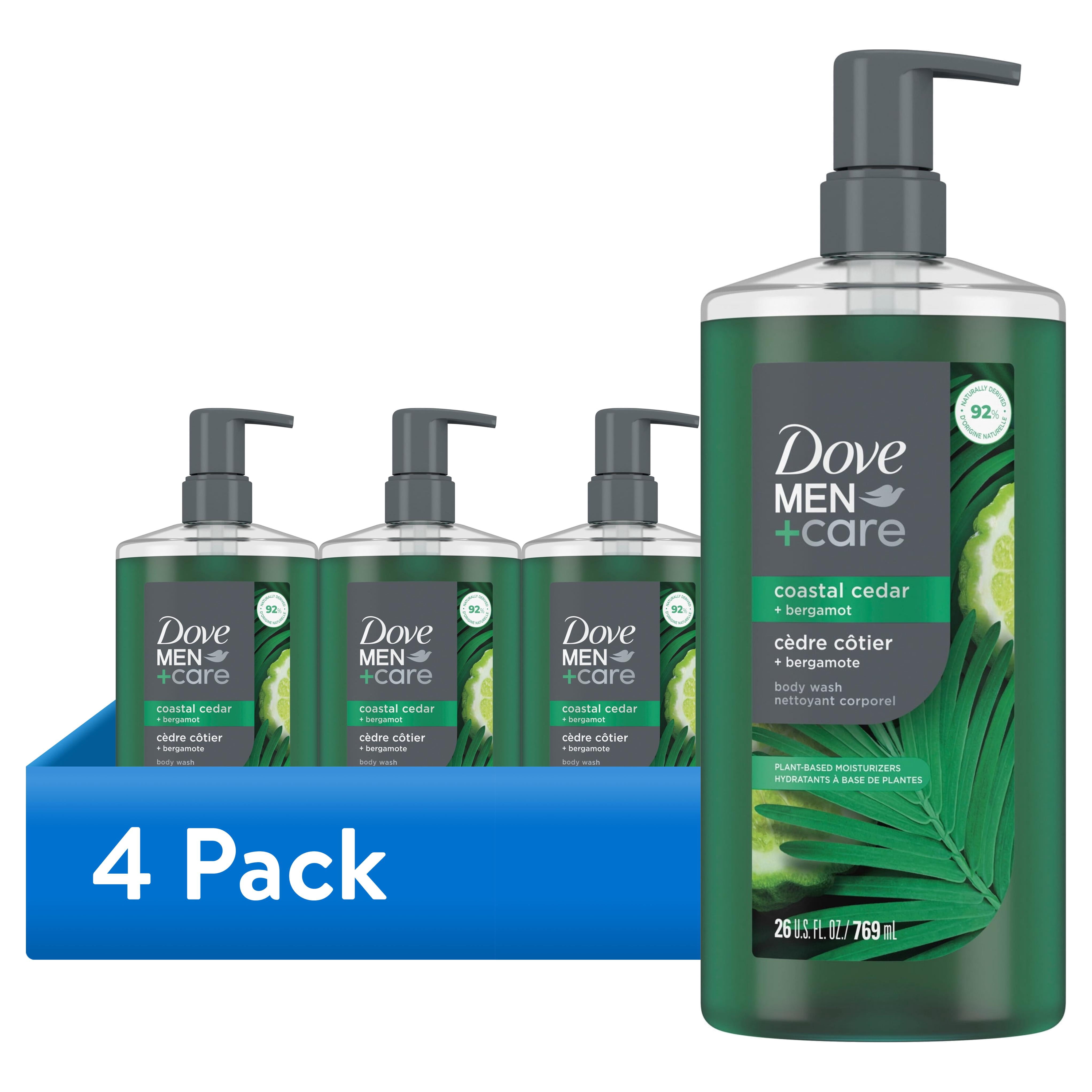 (4 pack) Dove Men+Care Coastal Cedar + Bergamot Moisturizing Body Wash Coastal Cedar Dermatologist Body Wash For Men Sulfate Free, Paraben Free, & Dye Free , 26 fl oz