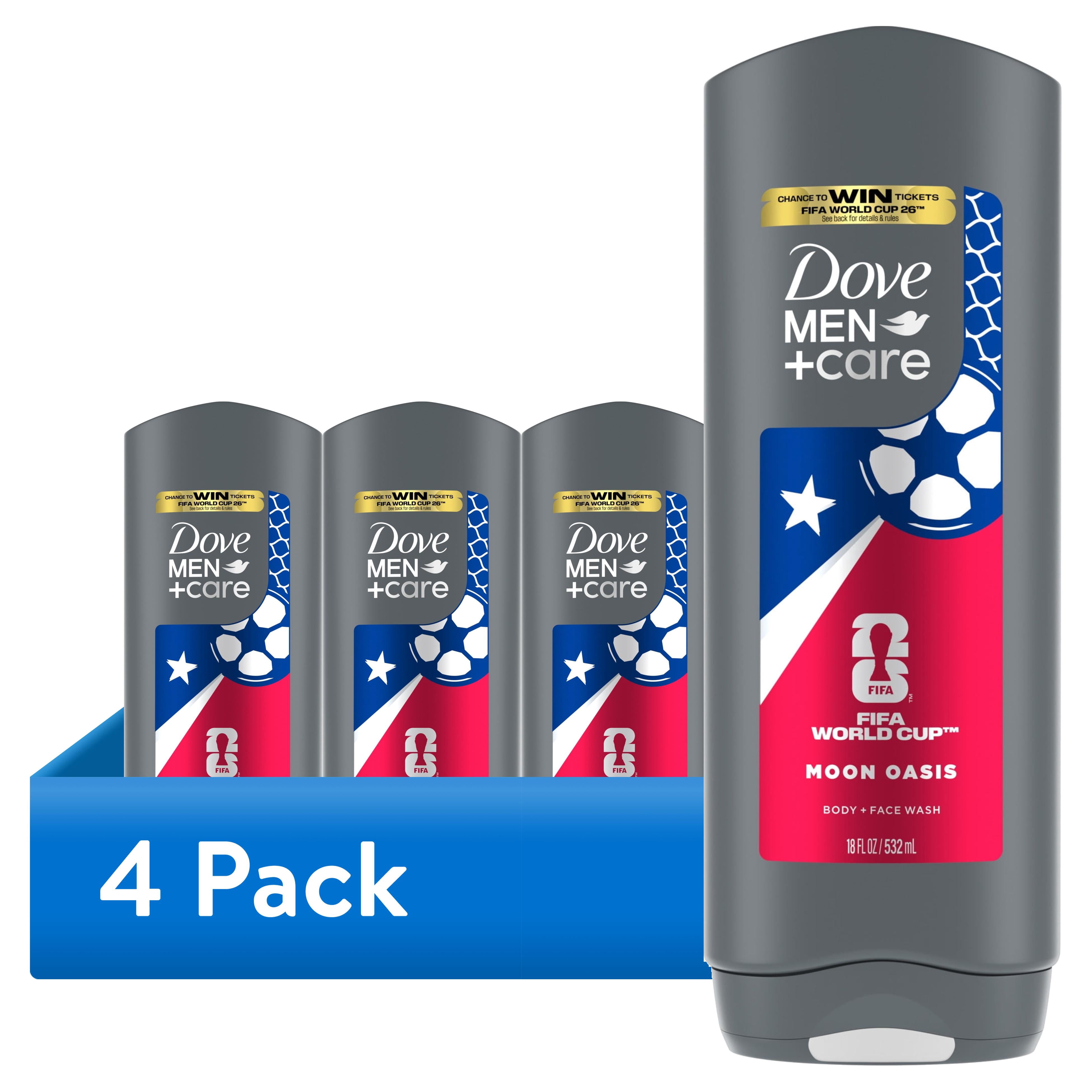 (4 pack) Dove Men+Care Limited Edition FIFA Body & Face Wash for Men Moon Oasis for Hydrated & Soft Skin, 18 fl oz