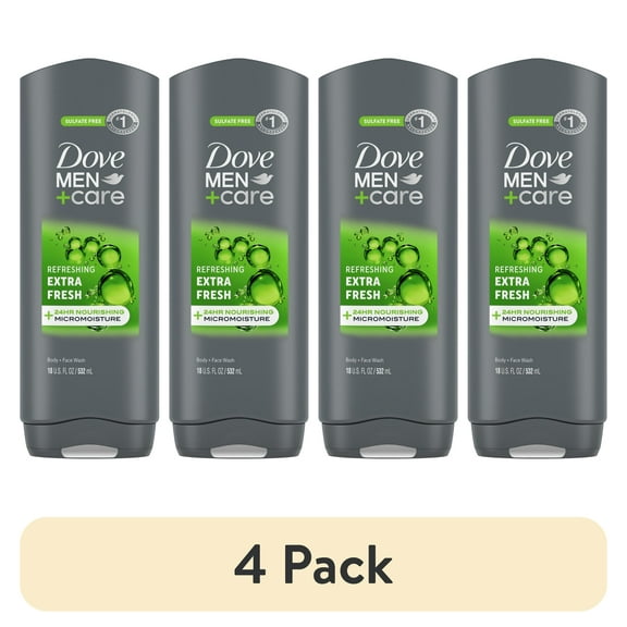 (4 pack) Dove Men+Care Refreshing Hydrating Face & Body Wash for Men Extra Fresh All Skin, 18 oz