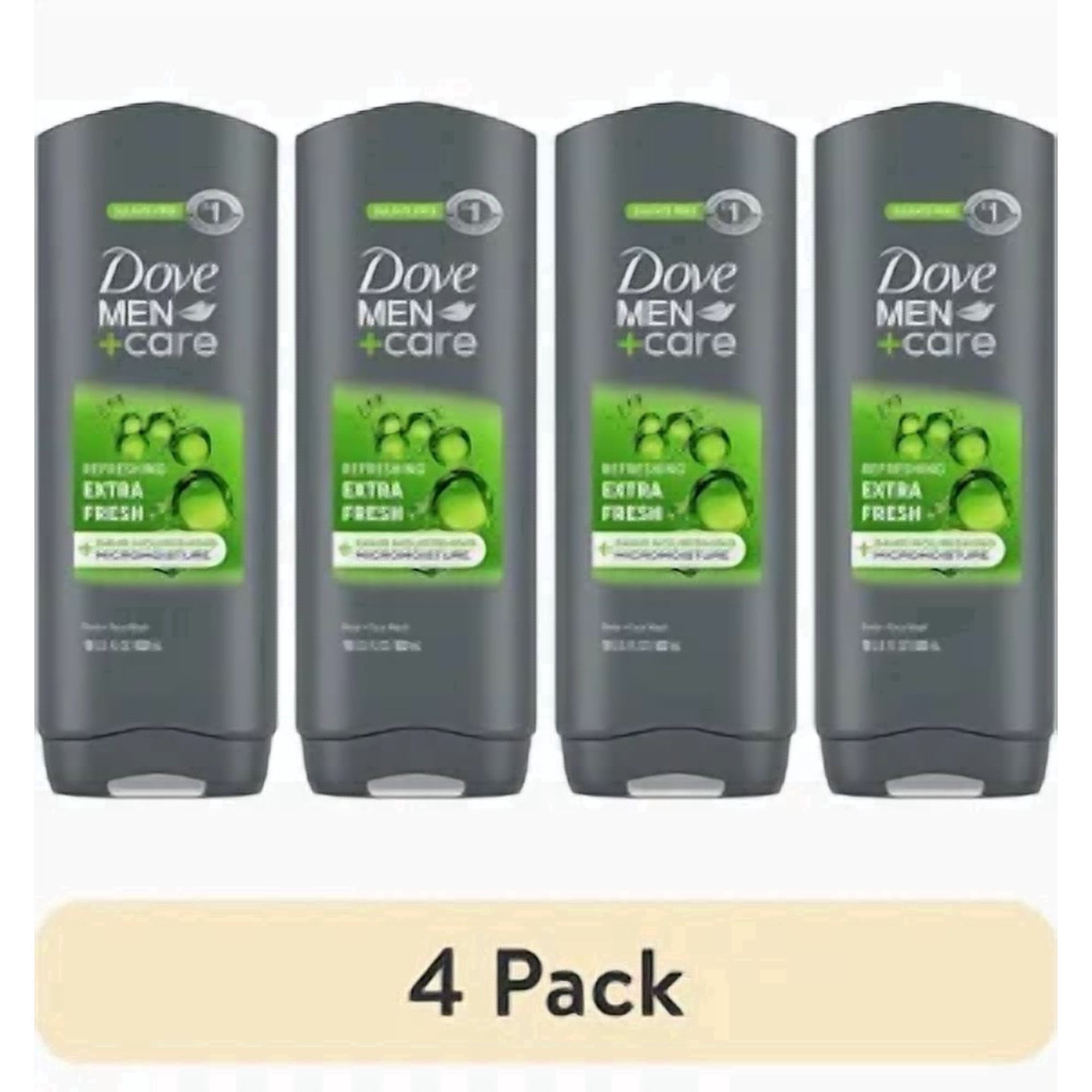 (4 pack) Dove Men+Care Refreshing Hydrating Face & Body Wash for Men Extra Fresh All Skin, 18 oz