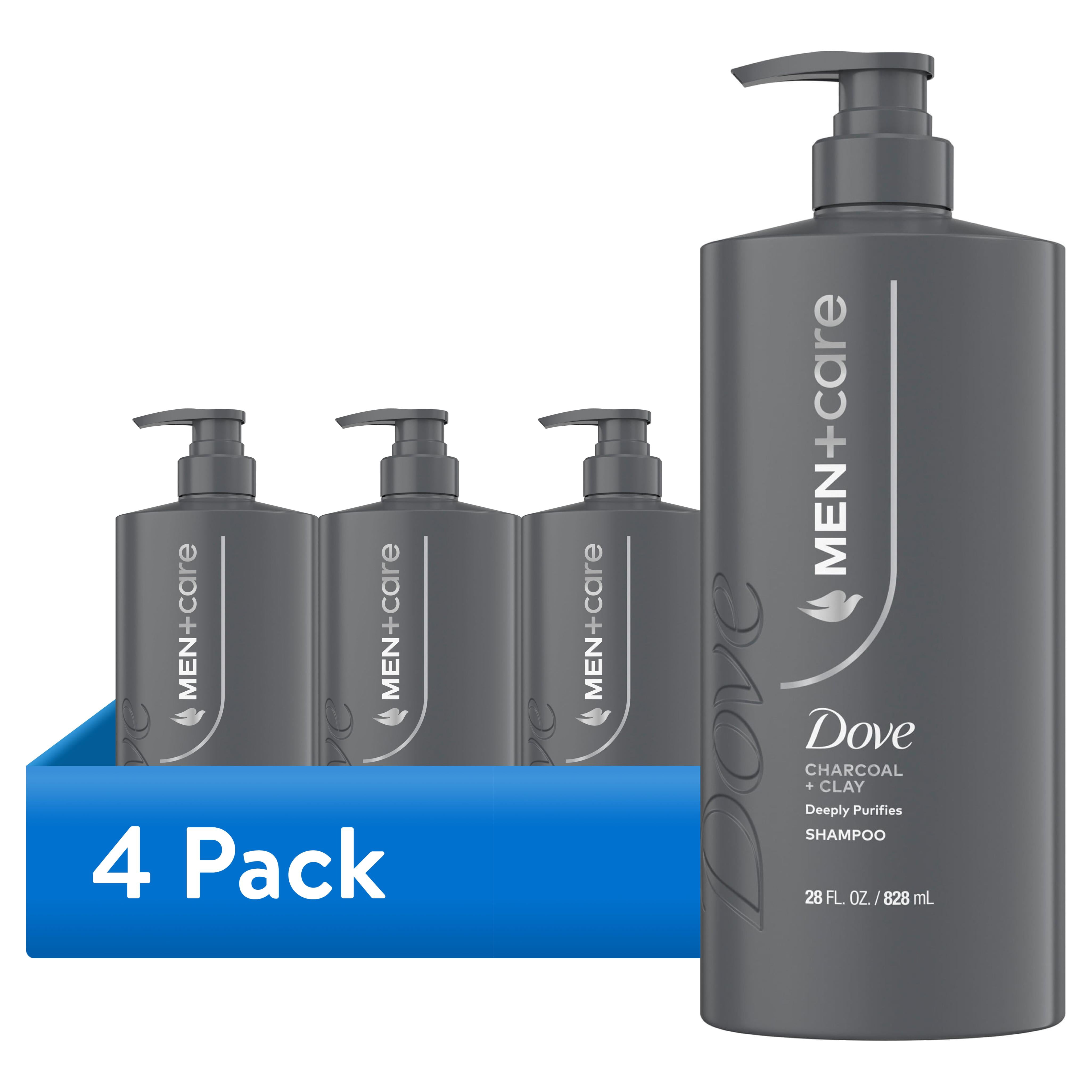 (4 pack) Dove Men+Care Shampoo For Real Hair That Powers Up Hair Strength, Charcoal + Clay With Deep Purifying Benefits, 28 fl oz