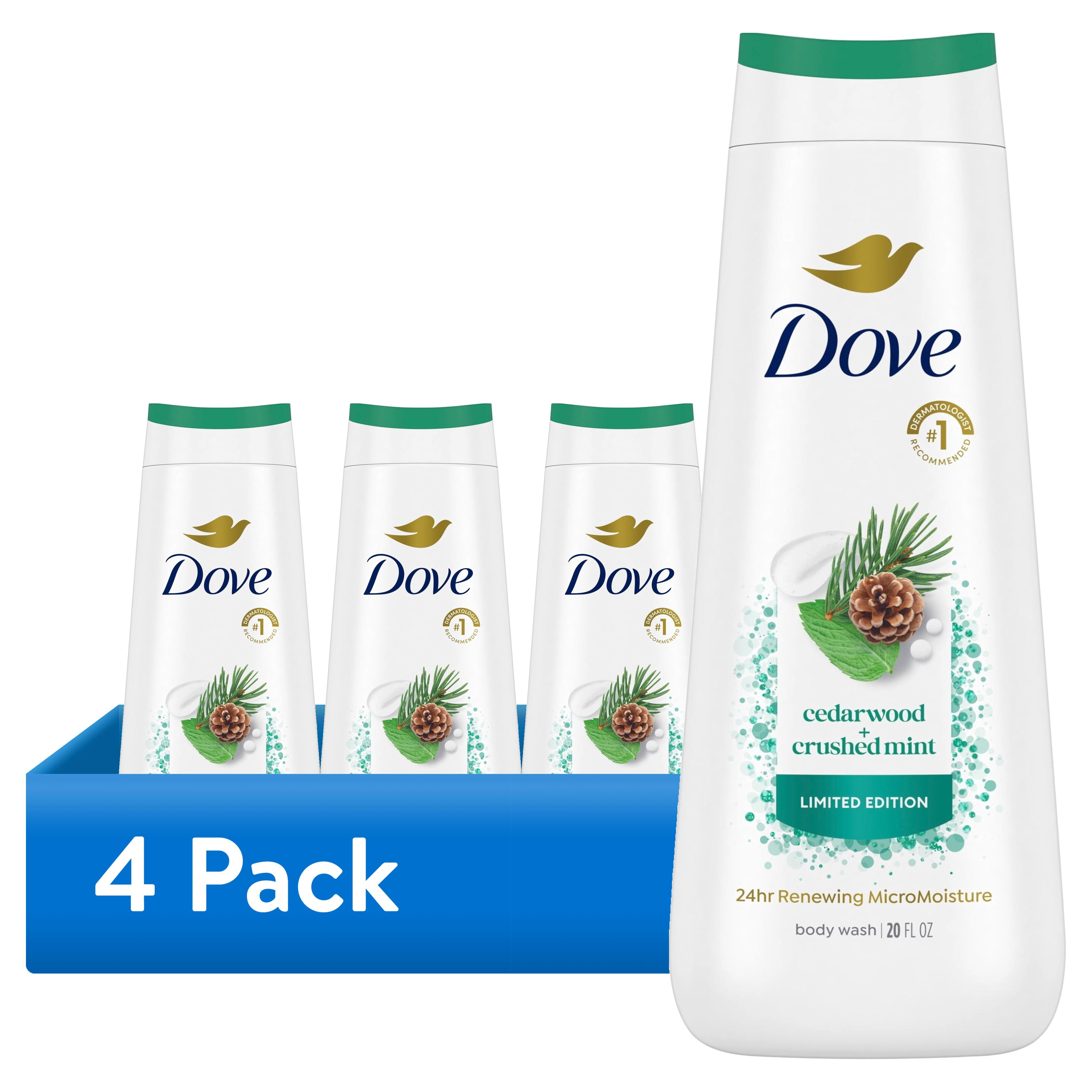 (4 pack) Dove Body Wash For Renewed, Healthy-Looking Skin Cedarwood & Crushed Mint Gentle Skin Cleanser With 24hr Renewing MicroMoisture ,20 fl oz