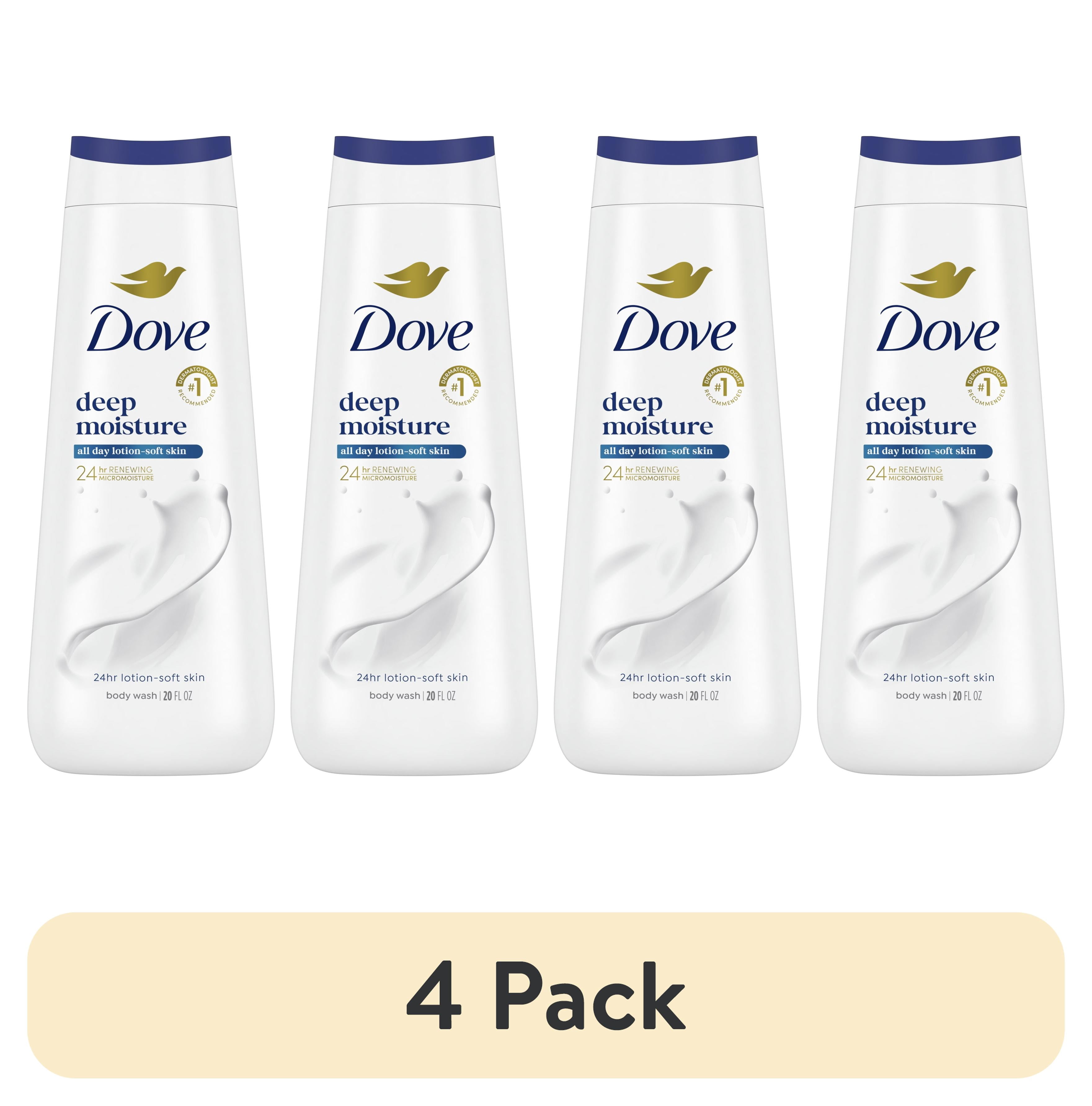(4 pack) Dove Moisturizing Liquid Body Wash Cleanser for Women Deep Moisture, 20 oz