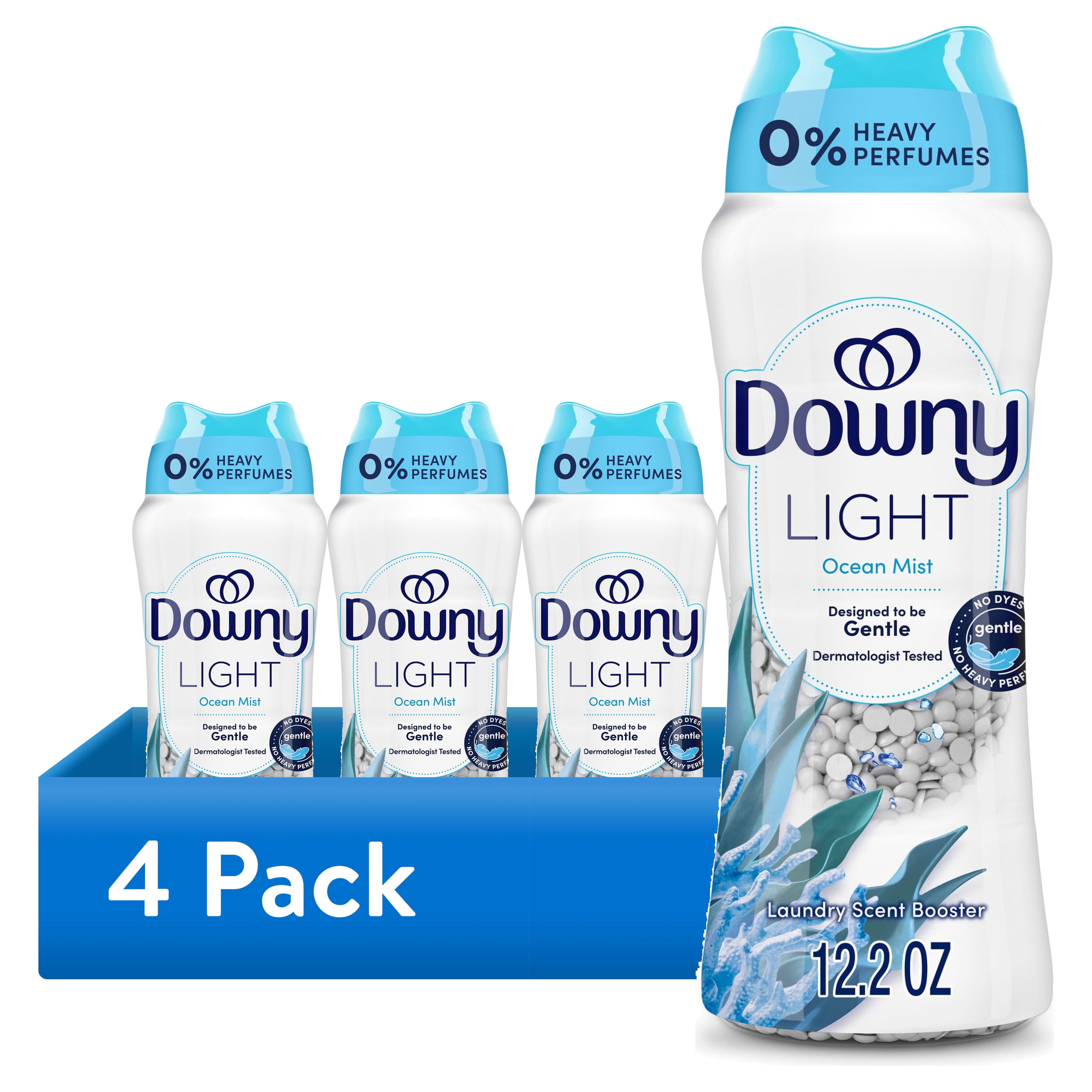 (4 pack) Downy Light In-Wash Scent Booster Laundry Beads, No Heavy Perfumes, Ocean Mist Scent, 12.2 oz