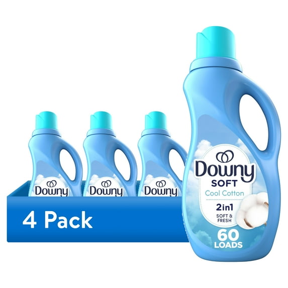 (4 pack) Downy Liquid Laundry Fabric Softener and Conditioner, Cool Cotton Scent, 44 fl oz, 60 Loads