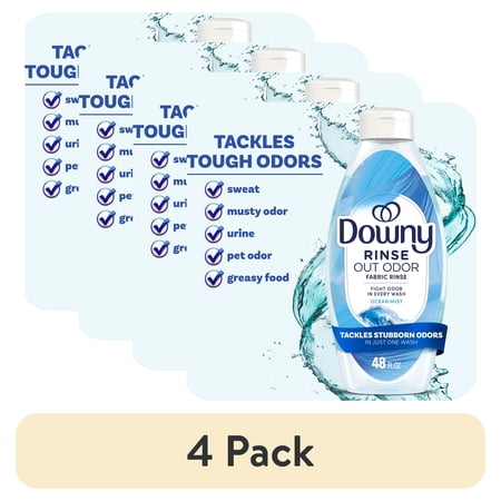 (4 pack) Downy Rinse Out Odor Laundry Rinse, Tackles Tough Odors and Refreshes, Ocean Mist Scent, 48 fl oz