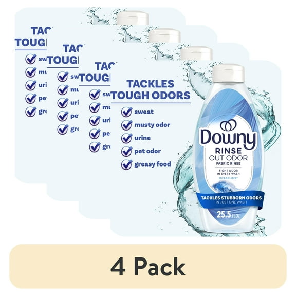 (4 pack) Downy Rinse Out Odor Laundry Rinse, Tackles Tough Odors and Refreshes, Ocean Mist Scent, 25.5 fl oz