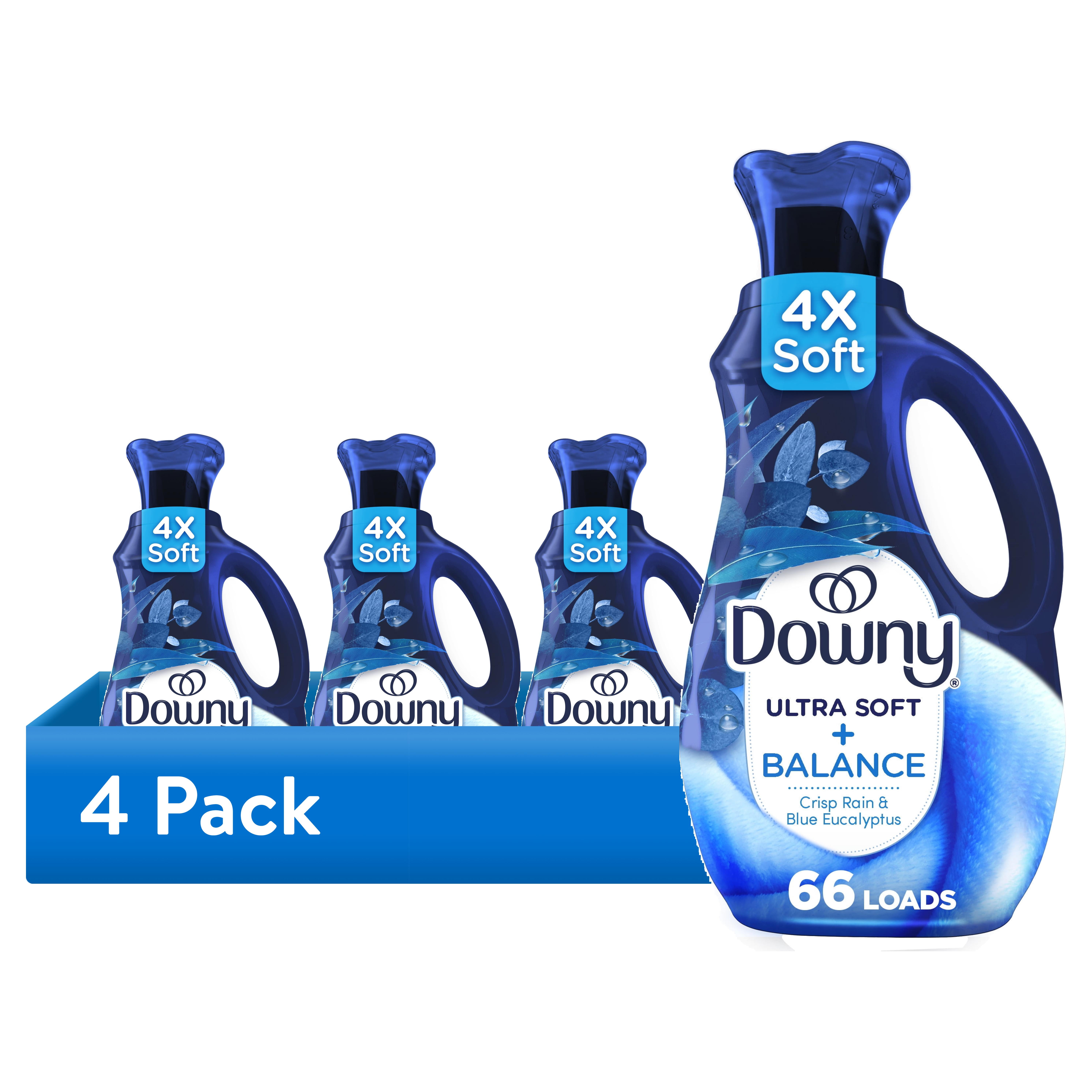 (4 pack) Downy Ultra Soft Fabric Softener Liquid, Balance, Crisp Rain and Blue Eucalyptus, 44 fl oz, 66 Loads