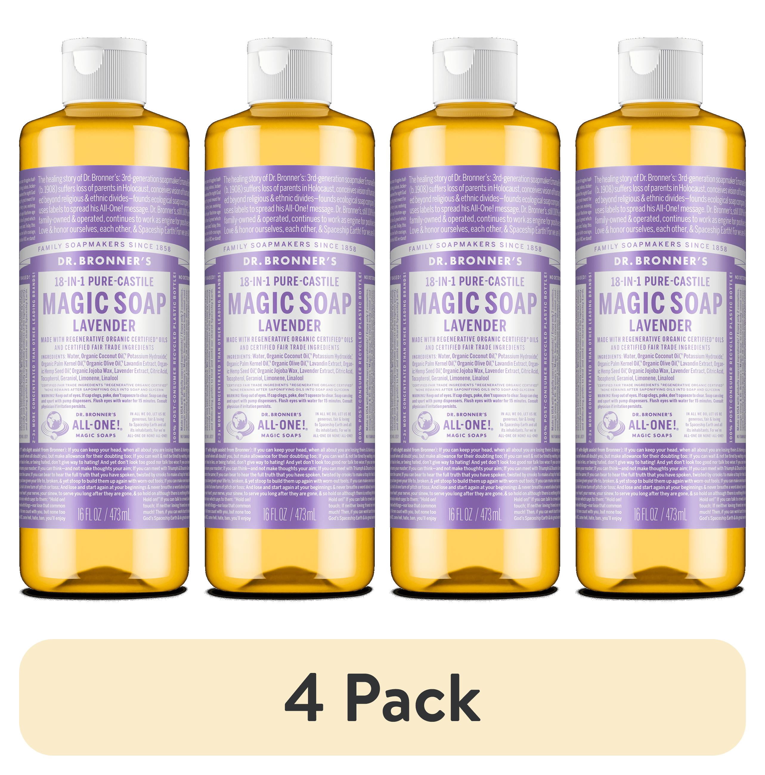 (4 pack) Dr. Bronner's Magic Soap - Lavender - Pure-Castile Liquid Soap - 16 oz – for face, body wash, hands