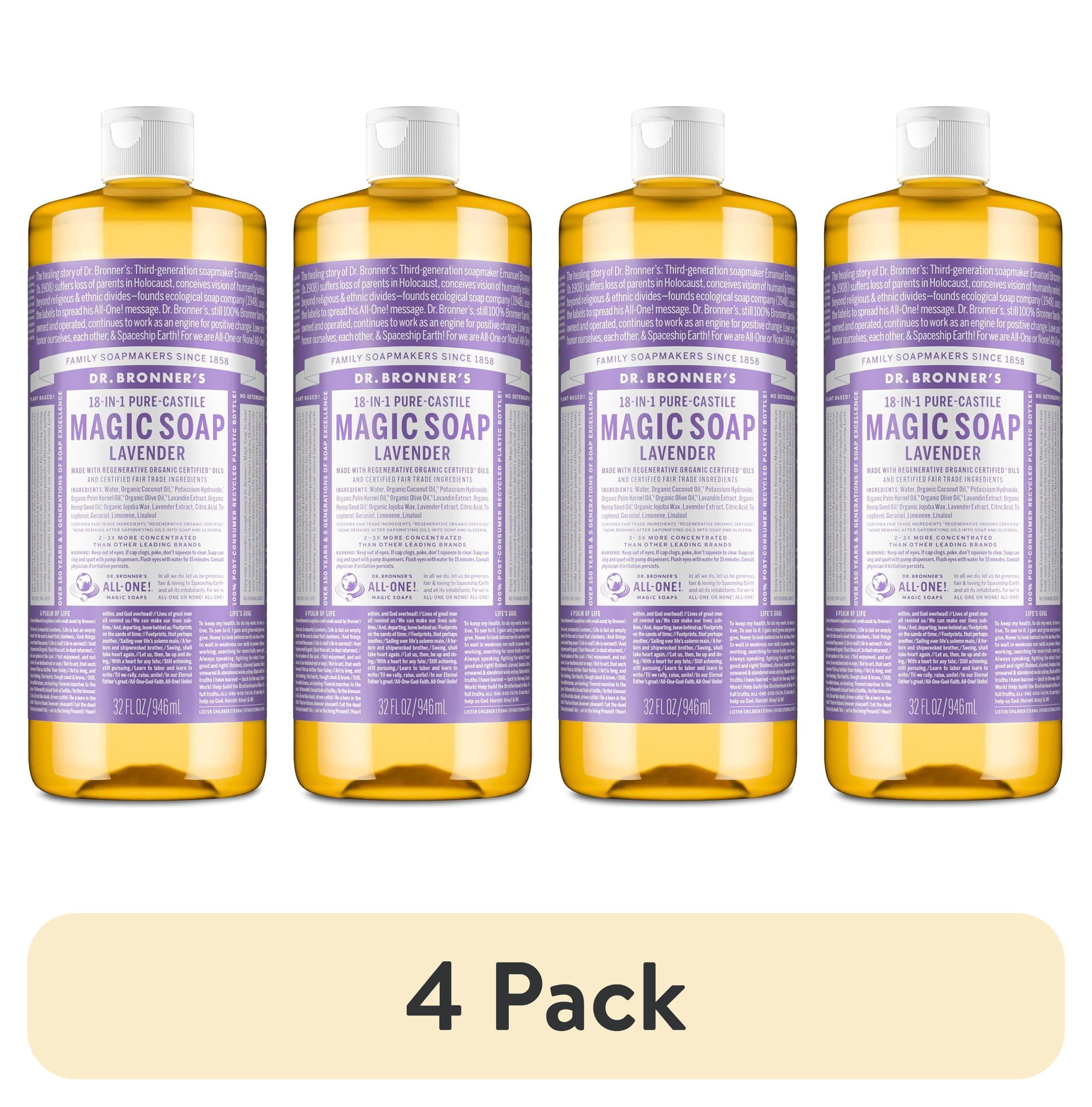 (4 pack) Dr.Bronner's Magic Soap, Lavender, Pure-Castile Body Wash Liquid Soap, 32 fl oz