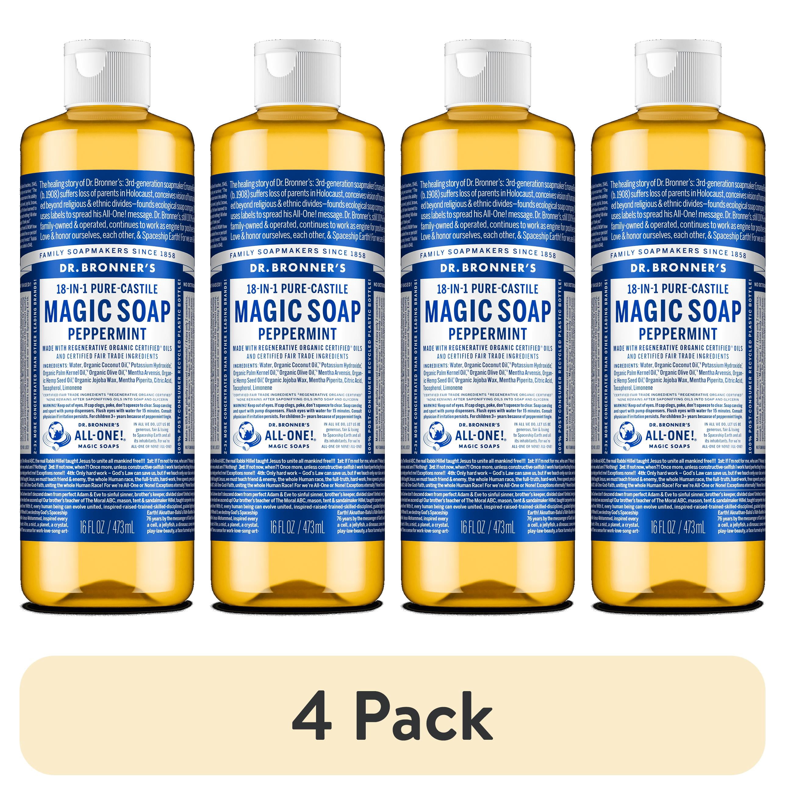 (4 pack) Dr.Bronner's Magic Soap, Peppermint, Pure-Castile Body Wash Liquid Soap, 16 fl oz