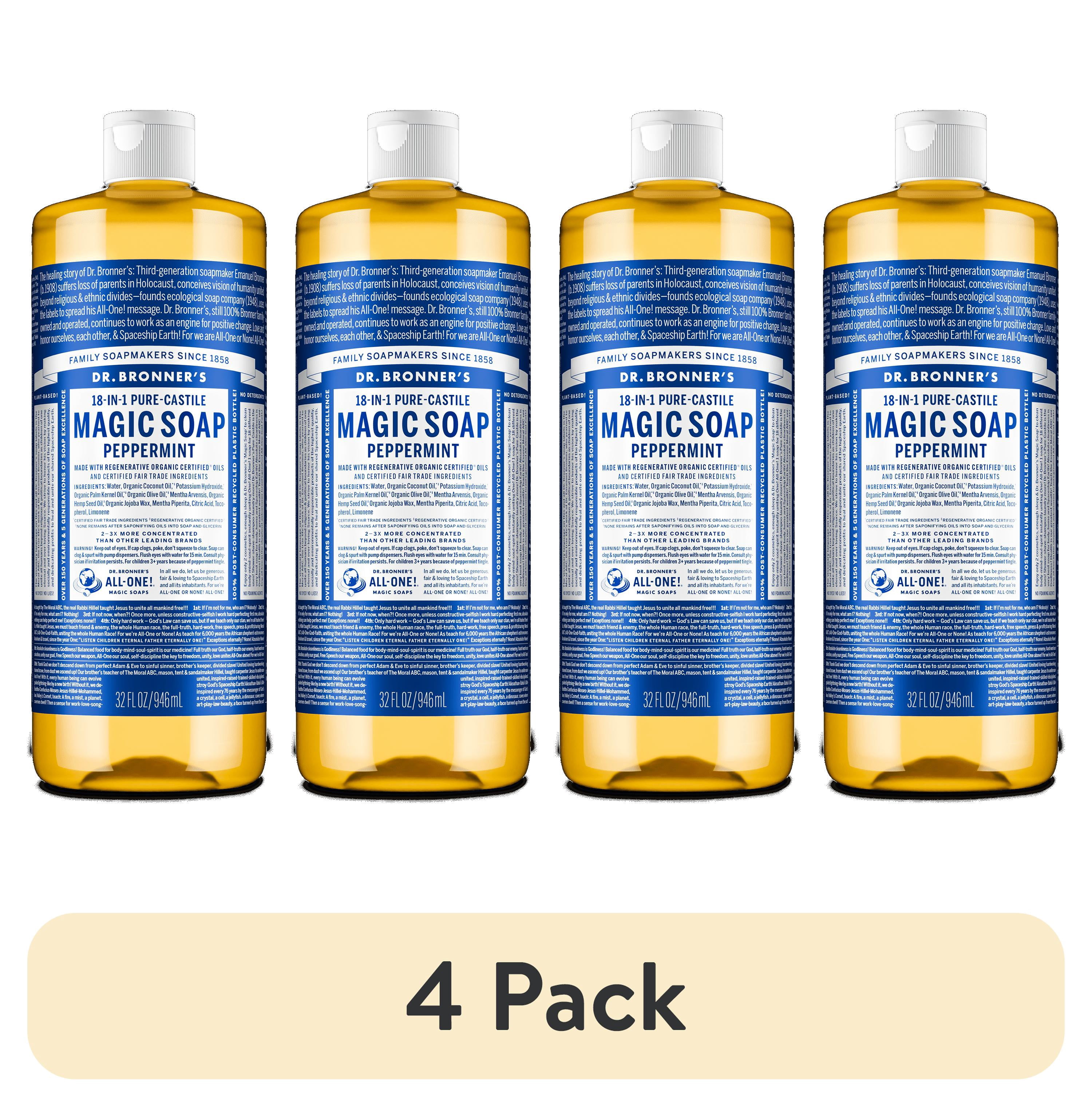 (4 pack) Dr. Bronner's Magic Soap - Peppermint - Pure-Castile Liquid Soap - 32 oz – for face, body wash, hands
