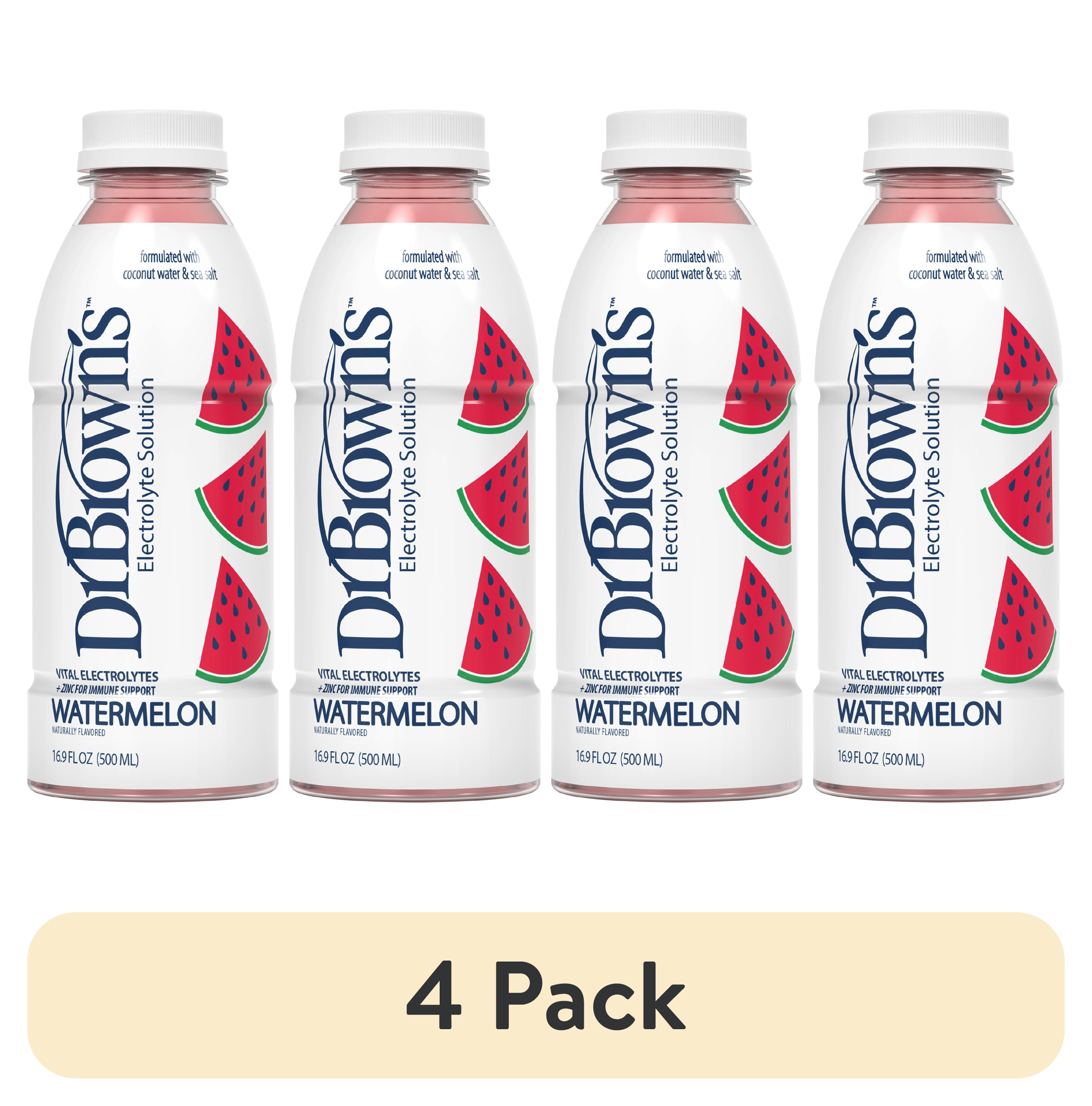 (4 pack) Dr. Brown's Electrolyte Solution with Coconut Water and Sea Salt, 16.9 fl oz/500 ml, Watermelon, 1-pack
