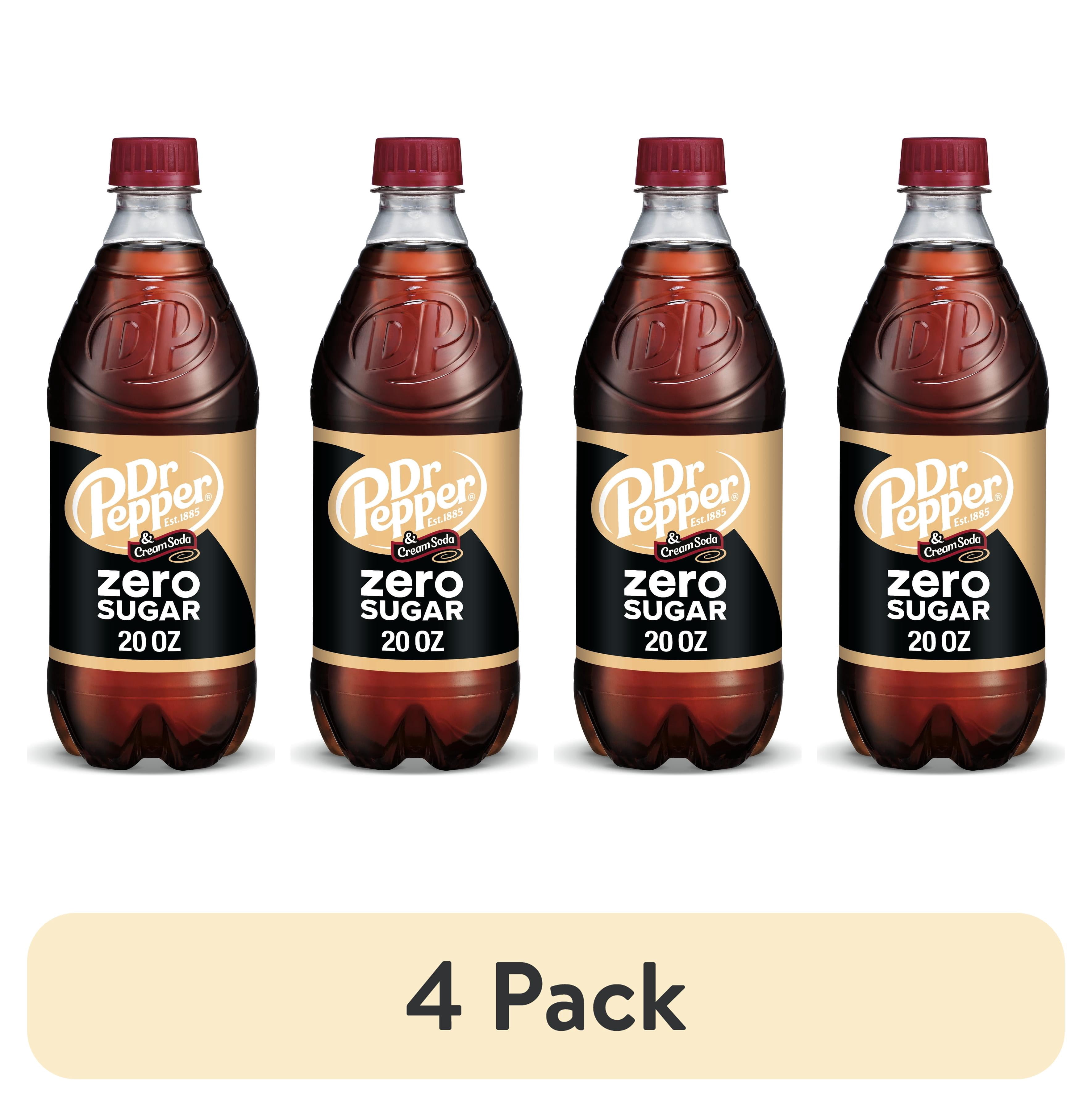 (4 pack) Dr Pepper & Cream Zero Sugar Soda Pop, 20 fl oz, Bottle