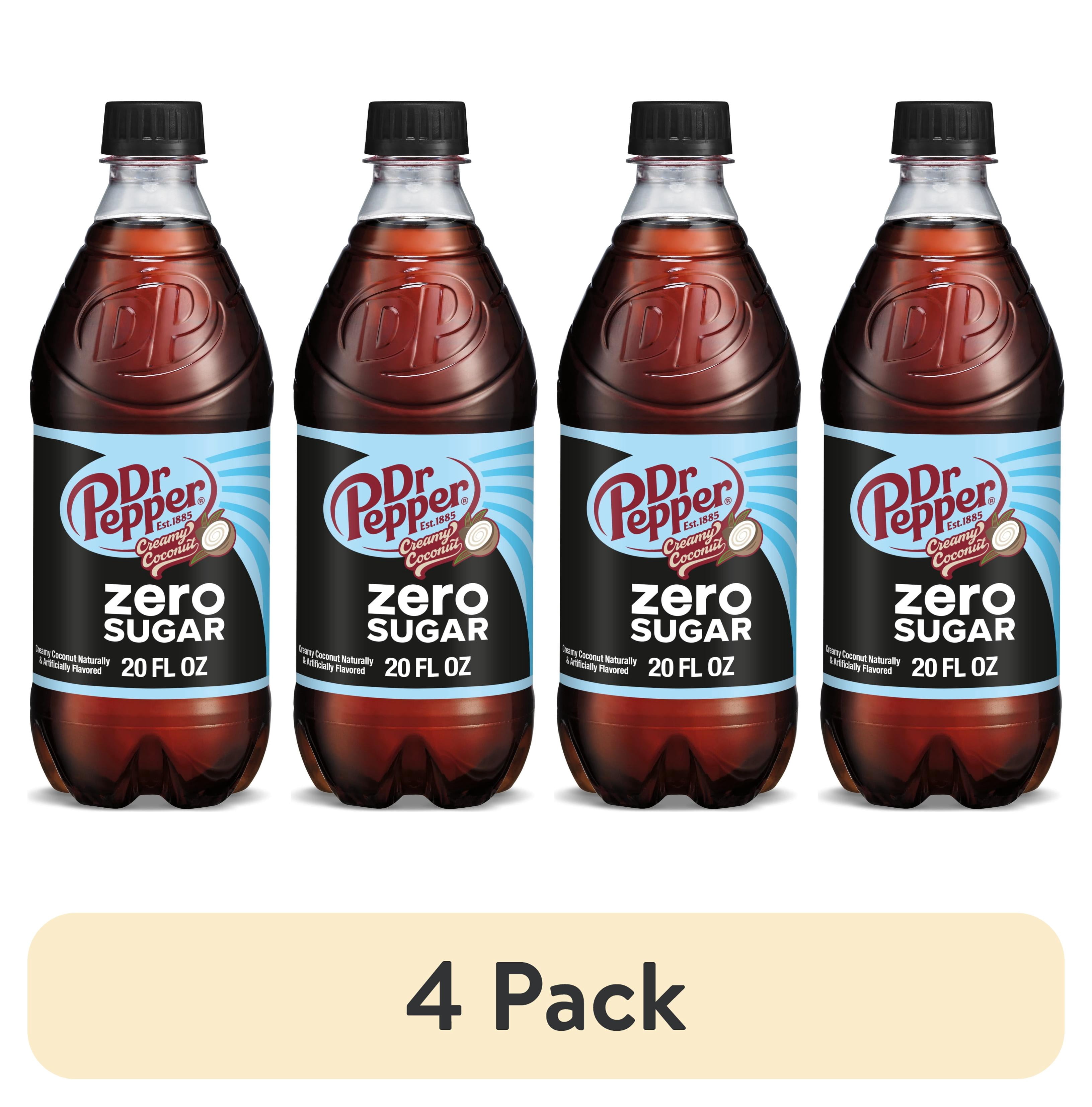 (4 pack) Dr Pepper Zero Sugar Creamy Coconut Soda Pop, 20 fl oz, Bottle