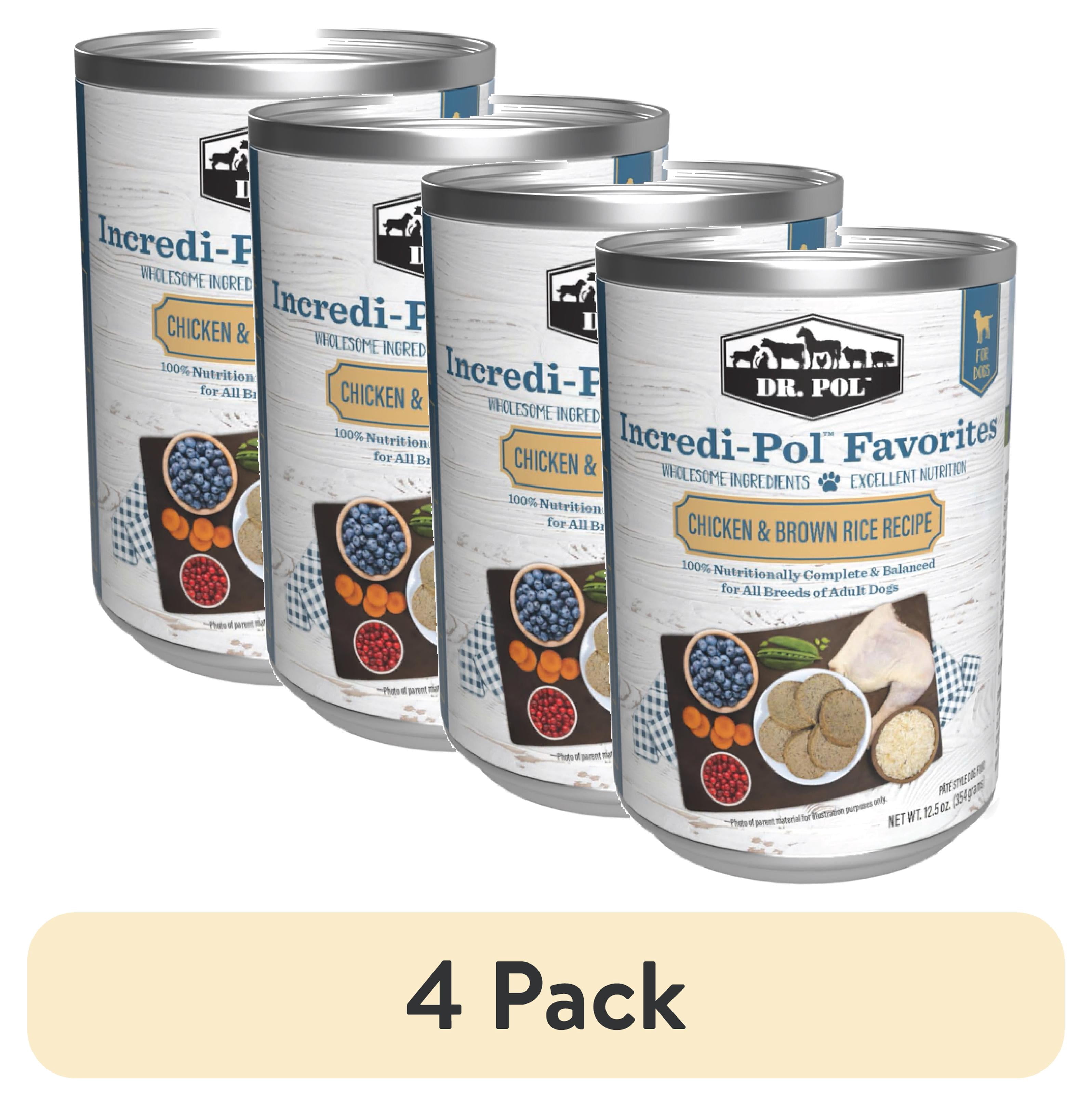 (4 pack) Dr. Pol Incredi-Pol Favorites Chicken & Rice Canned Dog Food, 12.5oz.