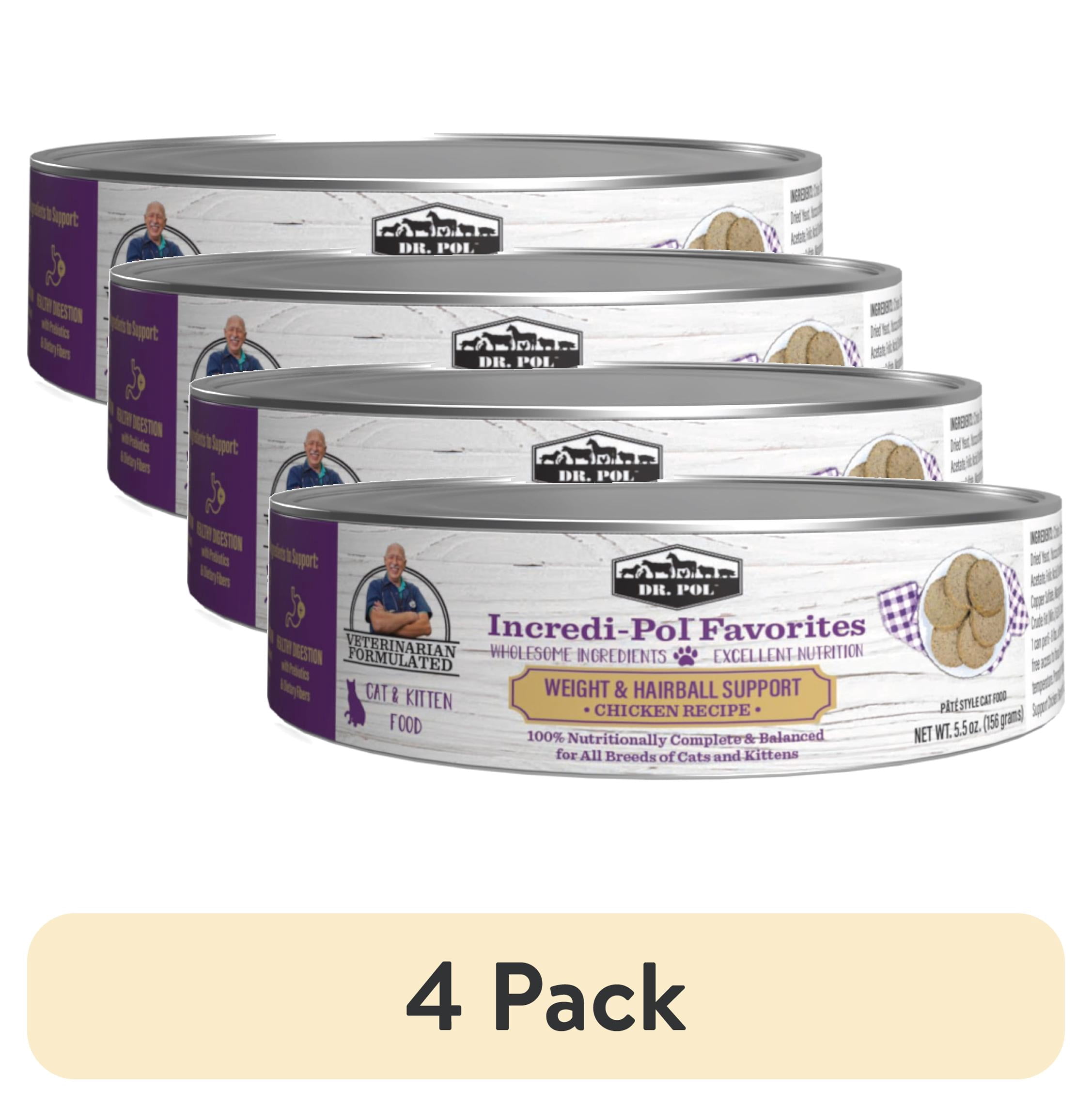 (4 pack) Dr. Pol Incredi-Pol Favorites Chicken Weight and Hairball Support Canned Cat Food, 5.5oz.